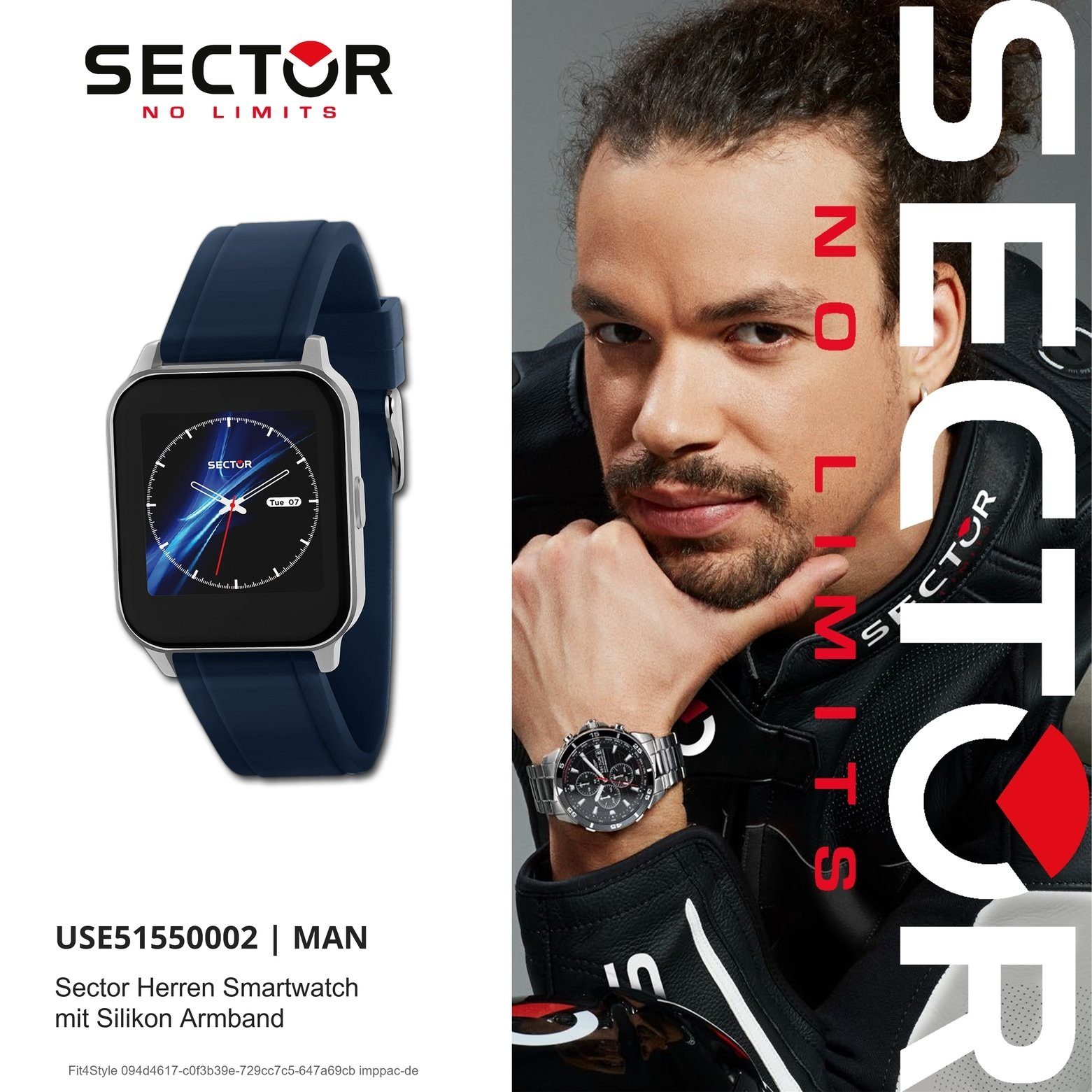 Sector Sector Herren Armbanduhr Smartwatch (kompatibel ab Android 5.1+ und IOS 8.0), Analog-Digitaluhr, Herren Smartwatch rund, mittel (ca. 36mm), Silikonarmband blau, Sport