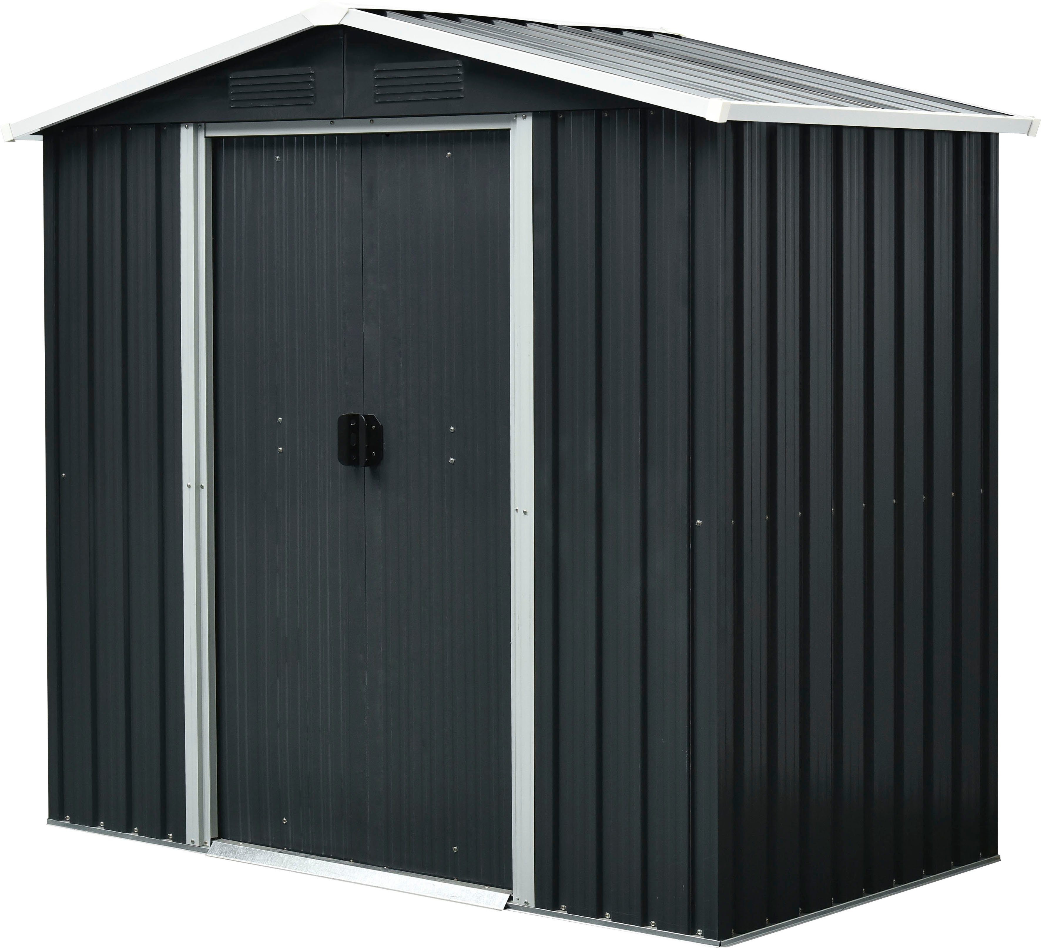 Pergart Gerätehaus Düsseldorf II 64 (GLS), BxT: 184x98 cm, Metall, mit Satteldach und integrierter Schiebetür, schiefer/creme