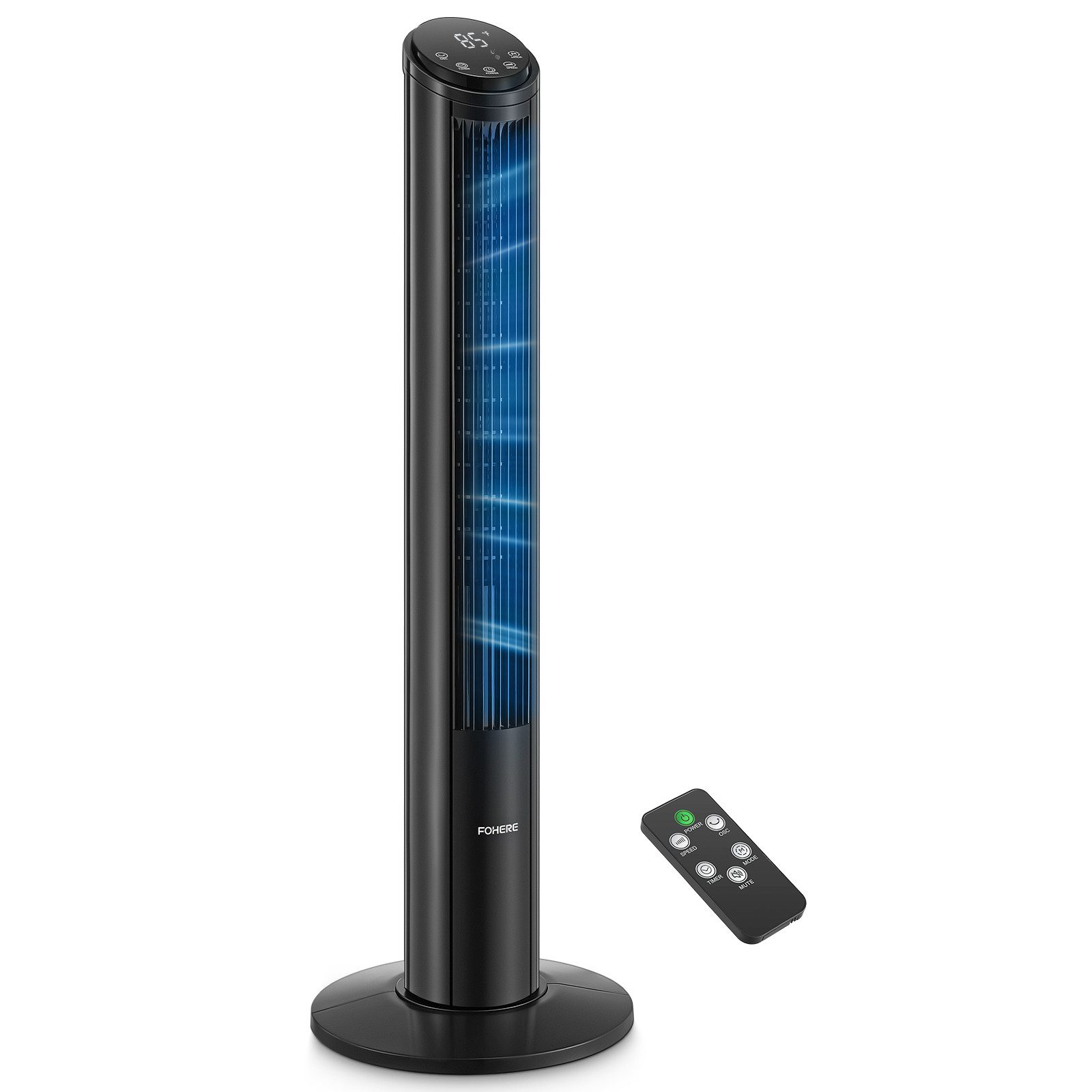 FOHERE Turmventilator Leiser Turmventilator, Ventilatoren, tragbarer Ventilator, LED-Bildschirm-Display, 12 Geschwindigkeiten und 4 Modi