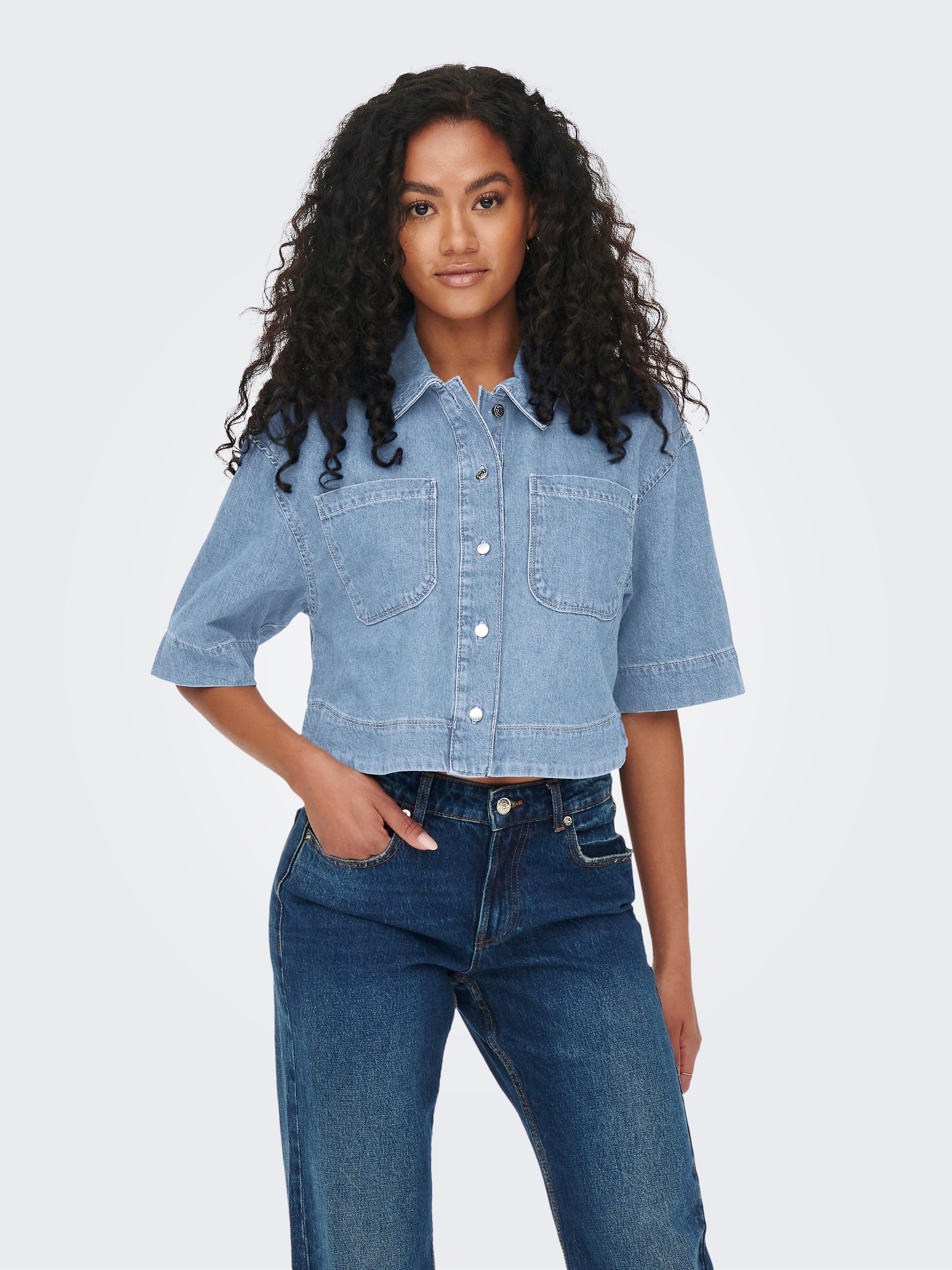 ONLY Jeansbluse ONLCLEO LIFE SS CROP DNM SHIRT PIM NOOS Baumwolle