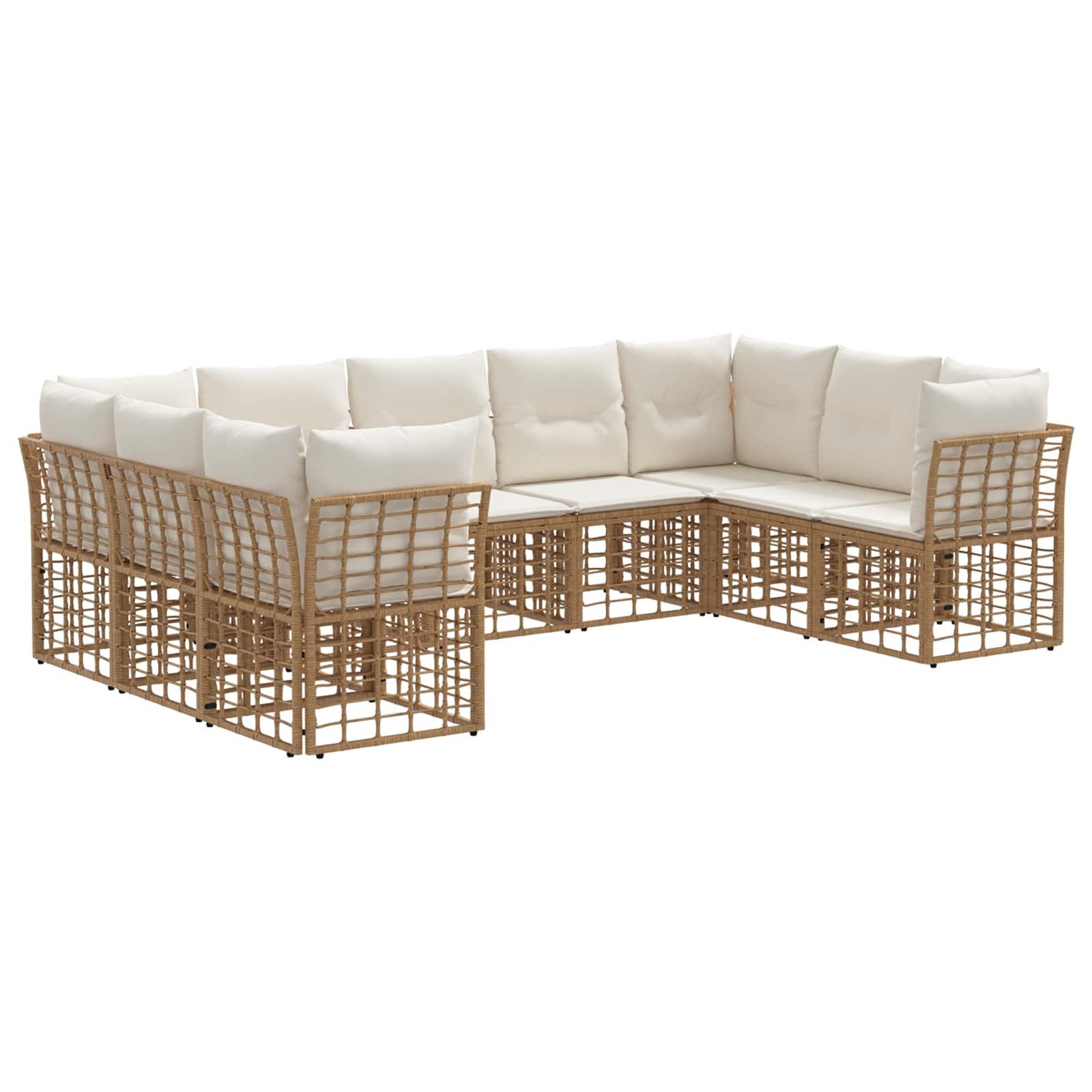 vidaXL Gartenlounge-Set Outdoor-Sofagarnitur 9 pcs Natürlich und Cremweiß Polyester, (9-tlg)