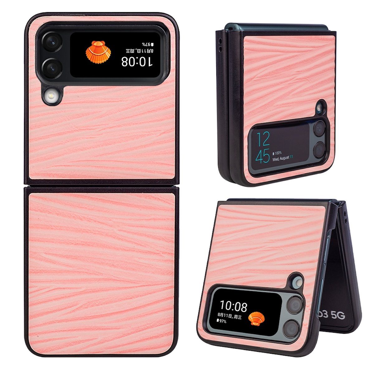 Wigento Handyhülle Für Samsung Galaxy Z Flip4 5G Design Wellen Cover Handy Tasche Hülle Etuis Muster Pink