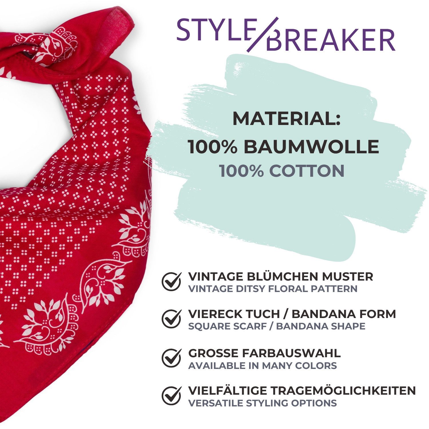 styleBREAKER Bandana Baumwolle Dreieckstuch mit Blümchen Muster, (1-St)
