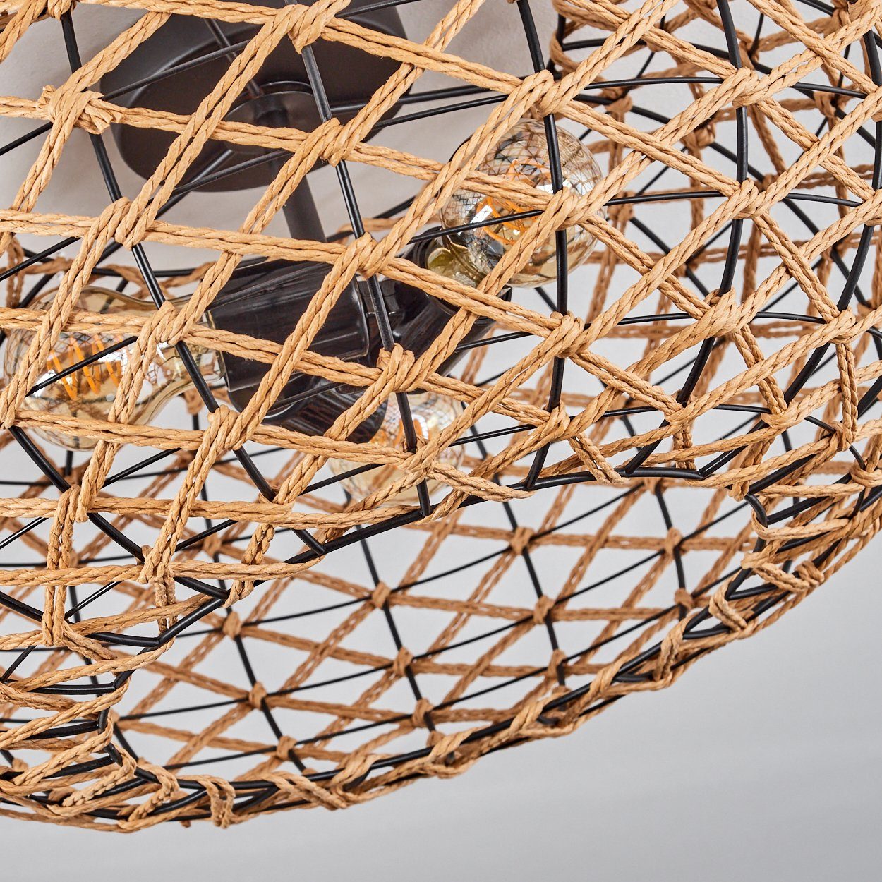 hofstein Deckenleuchte moderne Deckenlampe aus Holz/Rattan/Metall in Natur/Schwarz, ohne Leuchtmittel, Deckenleuchte mit Lichteffekt an der Decke, Ø3x E27, ohne Leuchtmittel