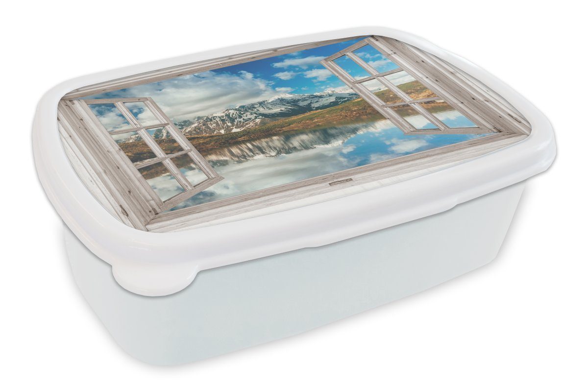MuchoWow Lunchbox Aussicht Brotbox - Jungs weiß für Brotdose, (2-tlg), Mädchen Kinder Erwachsene, und Kunststoff, Wasser, für und Berg 