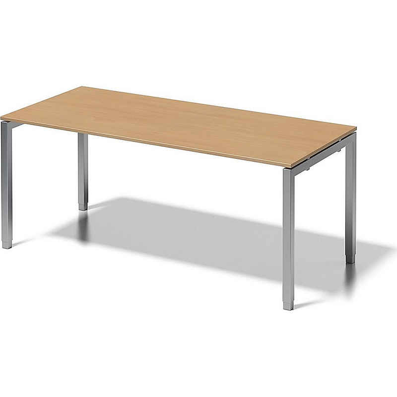 Bisley Schreibtisch, B: 1800 mm x T: 800 mm x H: 650 - 850 mm Gestell silber, Platte Buche