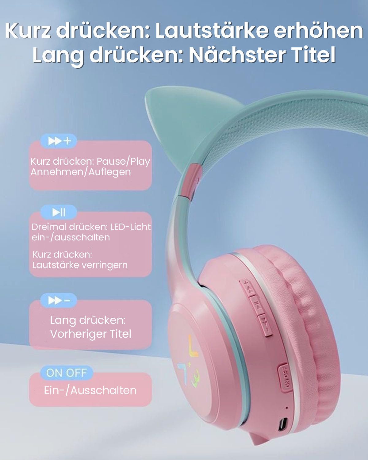 FOSMET Bluetooth Kopfhörer,RGB-LED-Leuchten,Bluetooth 5.1,HiFi Sound,Faltbare Over-Ear-Kopfhörer (60dB Rauschunterdrückung,Einstellbar,Kopfhörer Bluetooth für Reise)