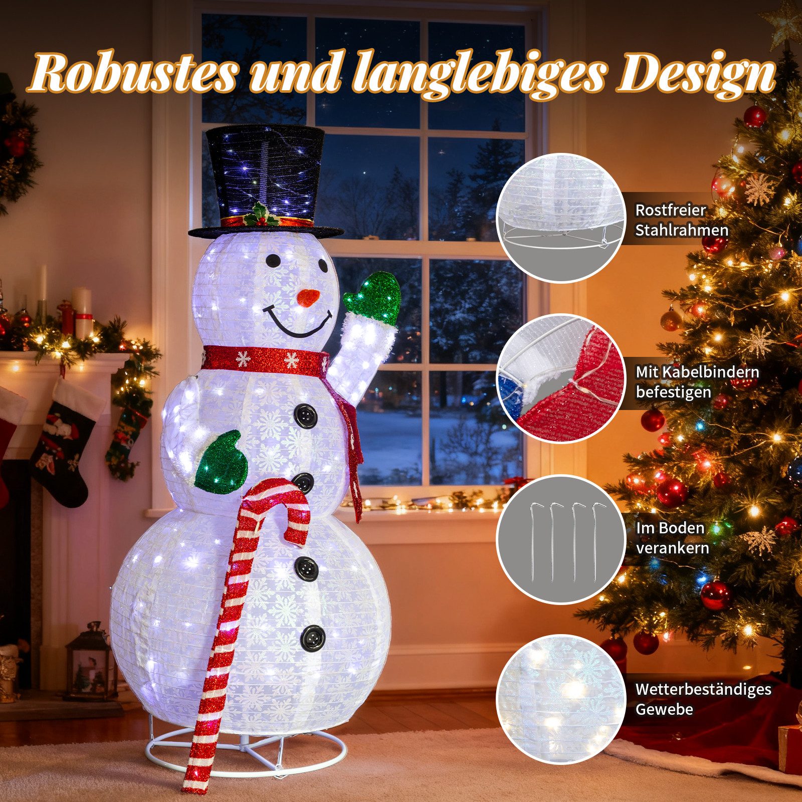 LALAHO Schneemann LED-Schneemann Weihnachten deko, 170cm mit 240 LEDs Weihnachtsbeleuchtung für Innen und Außen – Bild 5 von 5
