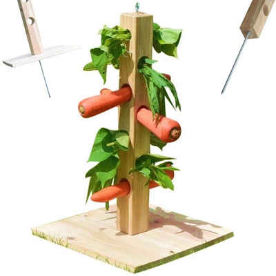 Mucola Futterbaum Nagerbaum Nagetiere Futterspender 45cm Futterhalter Futterbaum, Holz, mit Haken zum Aufhängen, Öse zur Spielzeugbefestigung und Erdspieß