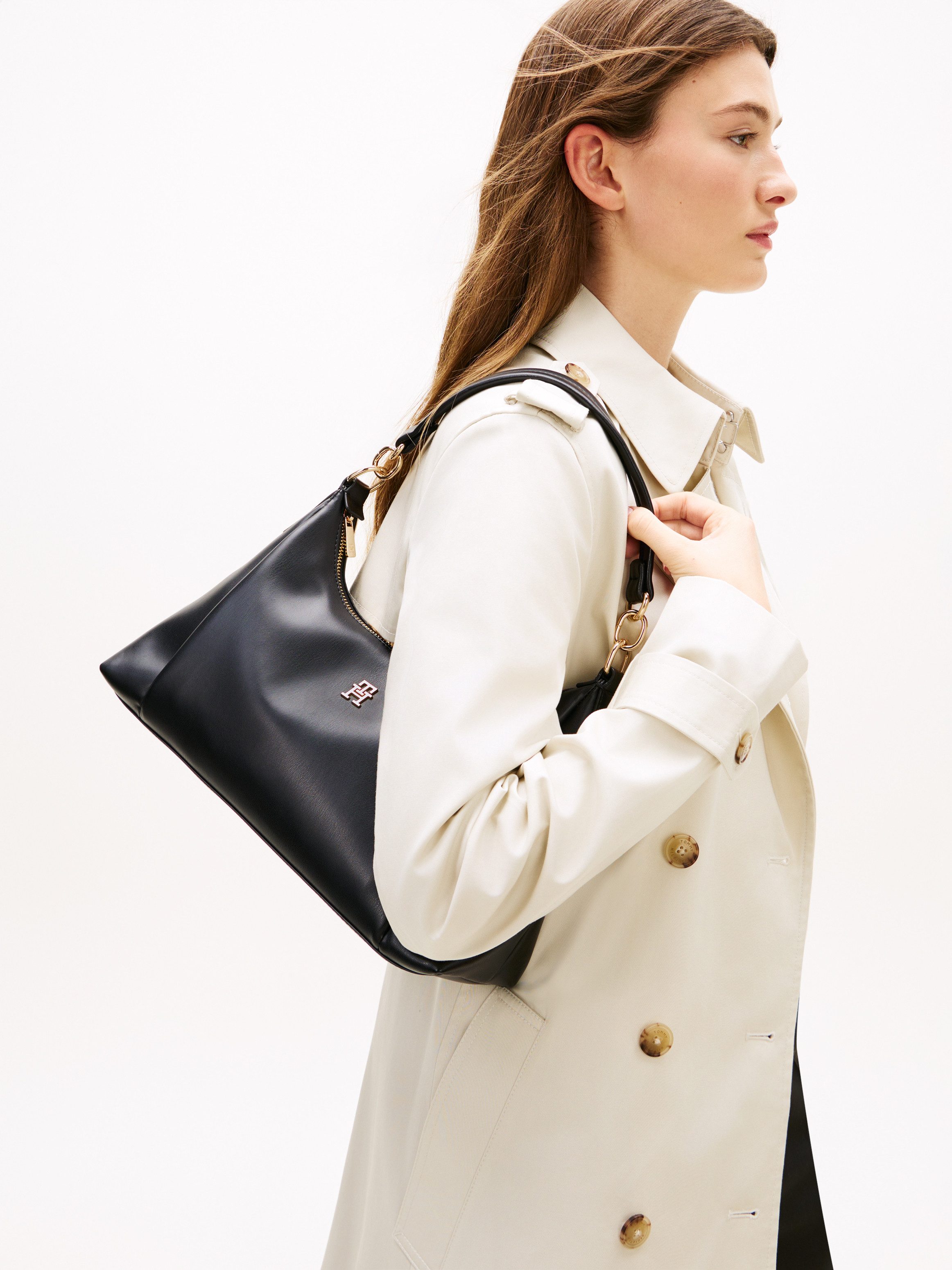 Tommy Hilfiger Schultertasche TH ESSENTIAL SHOULDER BAG, Damen Umhängetasche, Tragetasche mit edlem TH-Schmucklogo