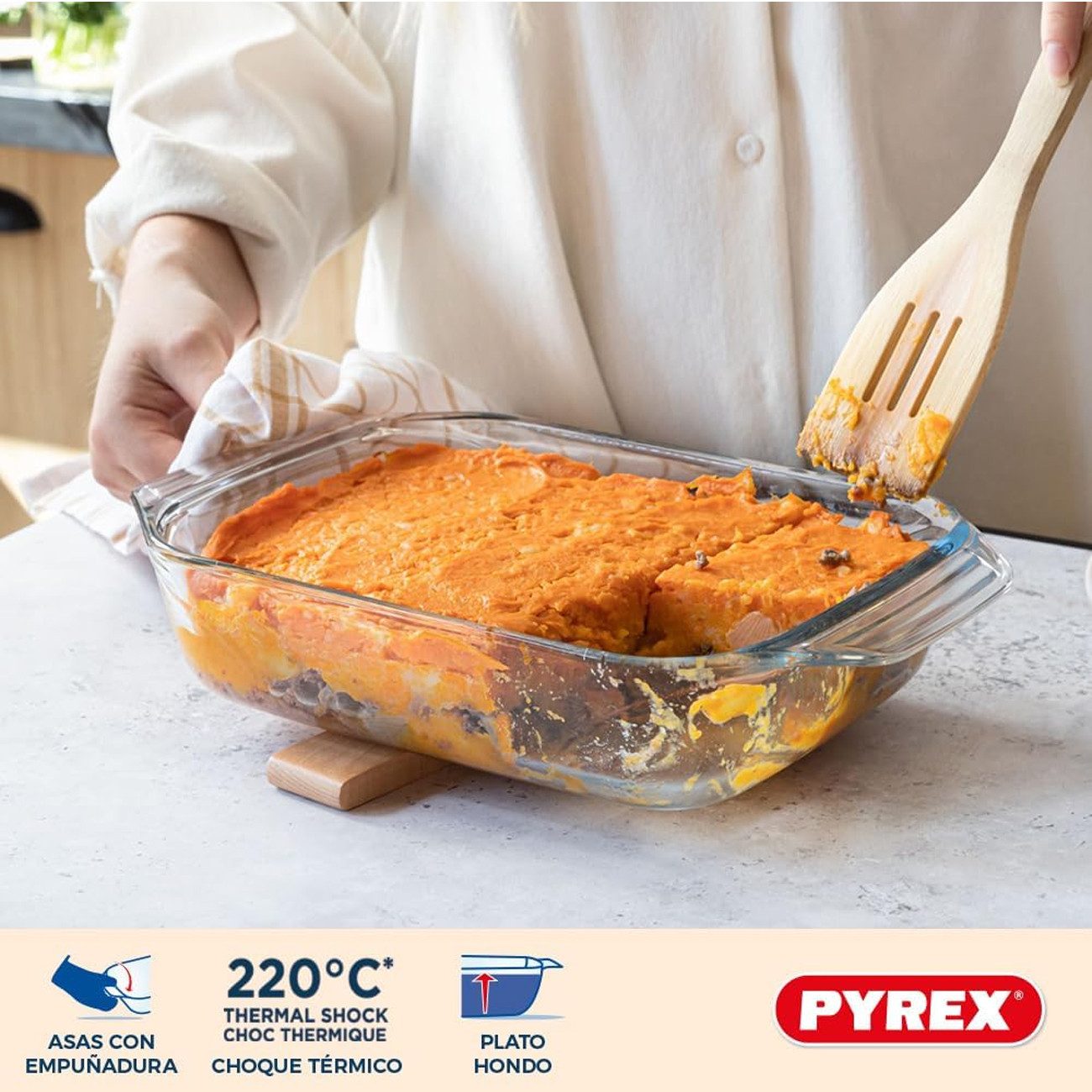 PYREX Auflaufform Let's Share Auflaufformen-Set rechteckig, 1,4/2/3 l, Borosilikatglas, (3-St), Made in France, stapelbar, hitzebeständig – Bild 5 von 5