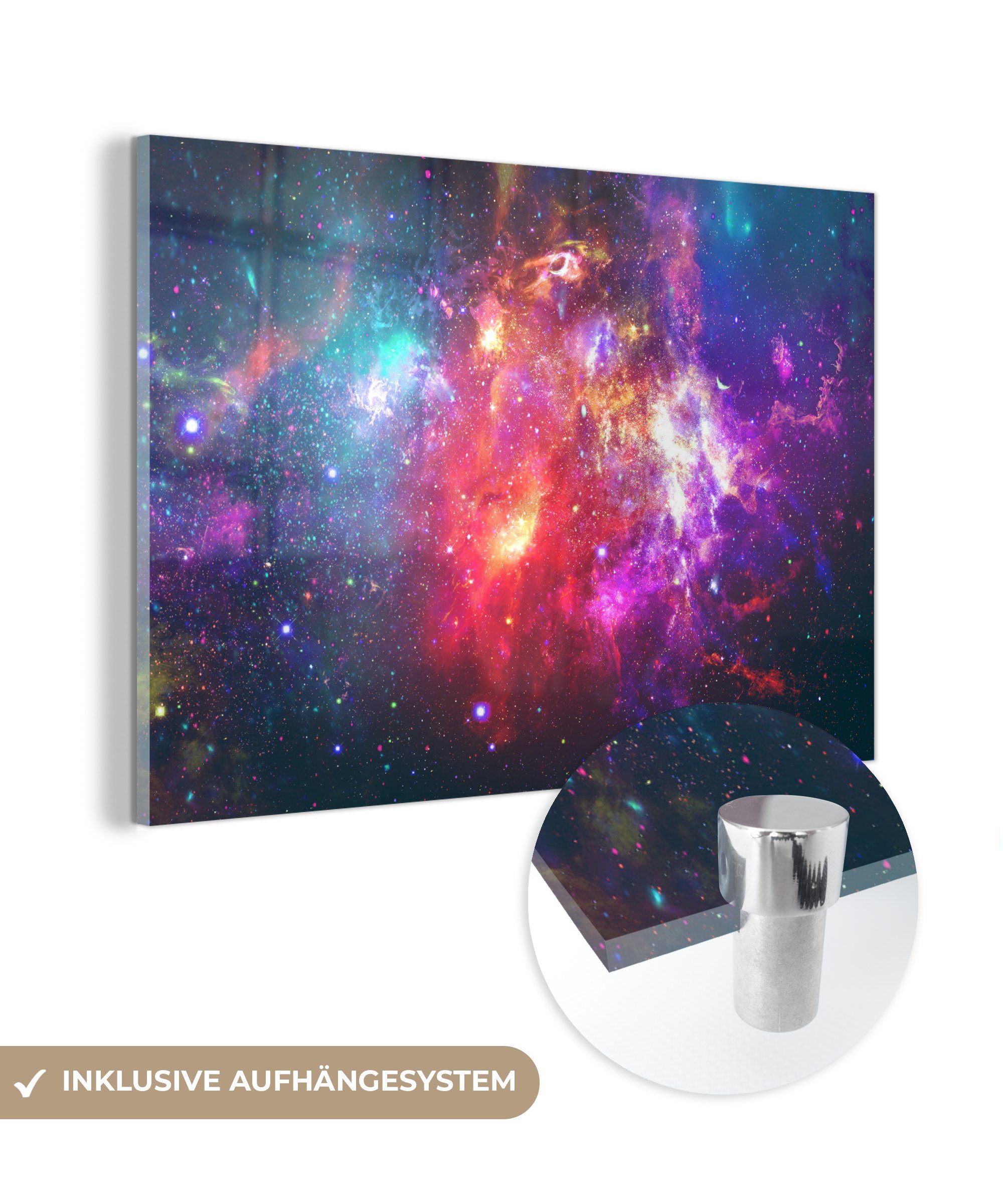 MuchoWow Acrylglasbild Sterne - Farben - Weltraum, (1 St), Glasbilder - Bilder auf Glas Wandbild - Foto auf Glas - Wanddekoration