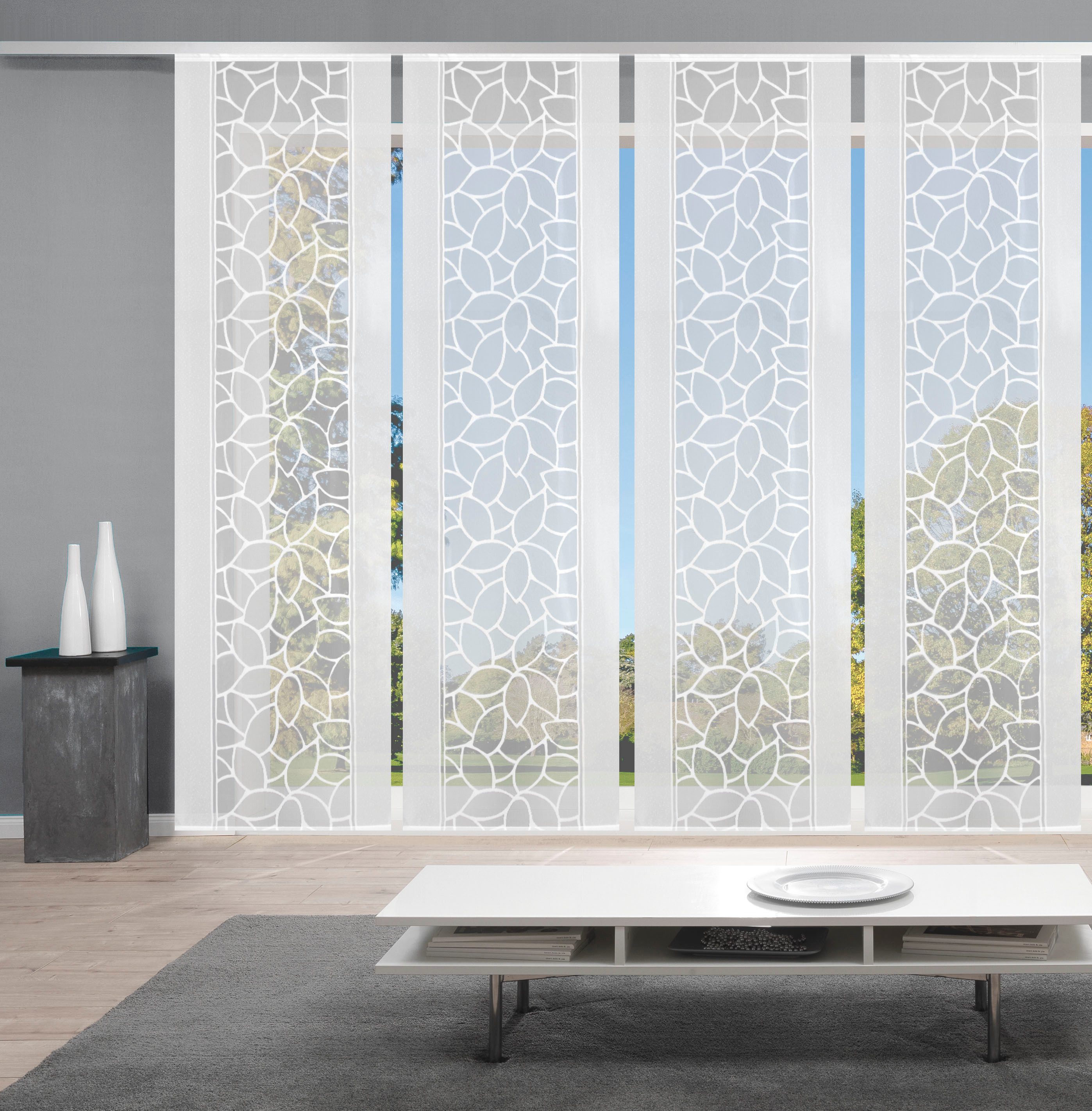 HOME WOHNIDEEN Schiebegardine JENNA (4 St), Klettband, halbtransparent, Schiebevorhang Jacquard Set
