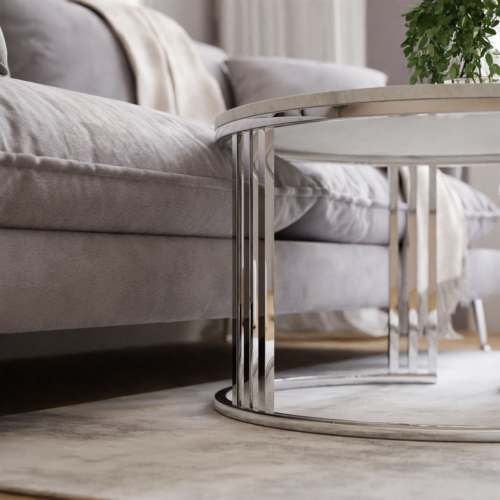 Lookway Couchtisch LORI 2in1 LEVANTO runder Couchtisch mit silber chrom gestell (2er Set), Durchmesser: ⌀70 cm und ⌀50 cm, Höhe: 49 cm und 44 cm – Bild 4 von 5