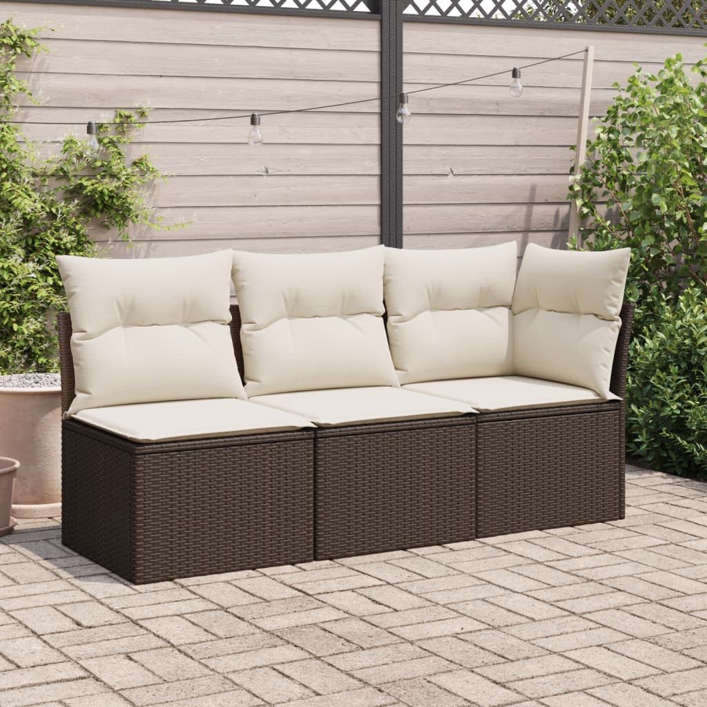 vidaXL Loungesofa Gartensofa mit Kissen 3-Sitzer Braun Poly Rattan, 1 Teile günstig online kaufen