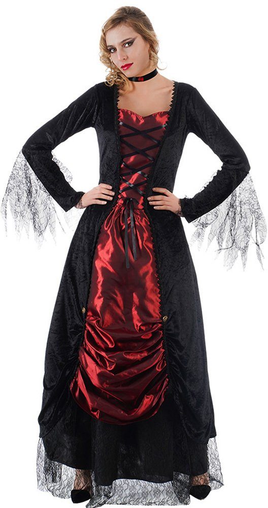 Das Kostümland Hexen-Kostüm Deluxe Vampir Kostüm 'Selina' für Damen, Schwarz
