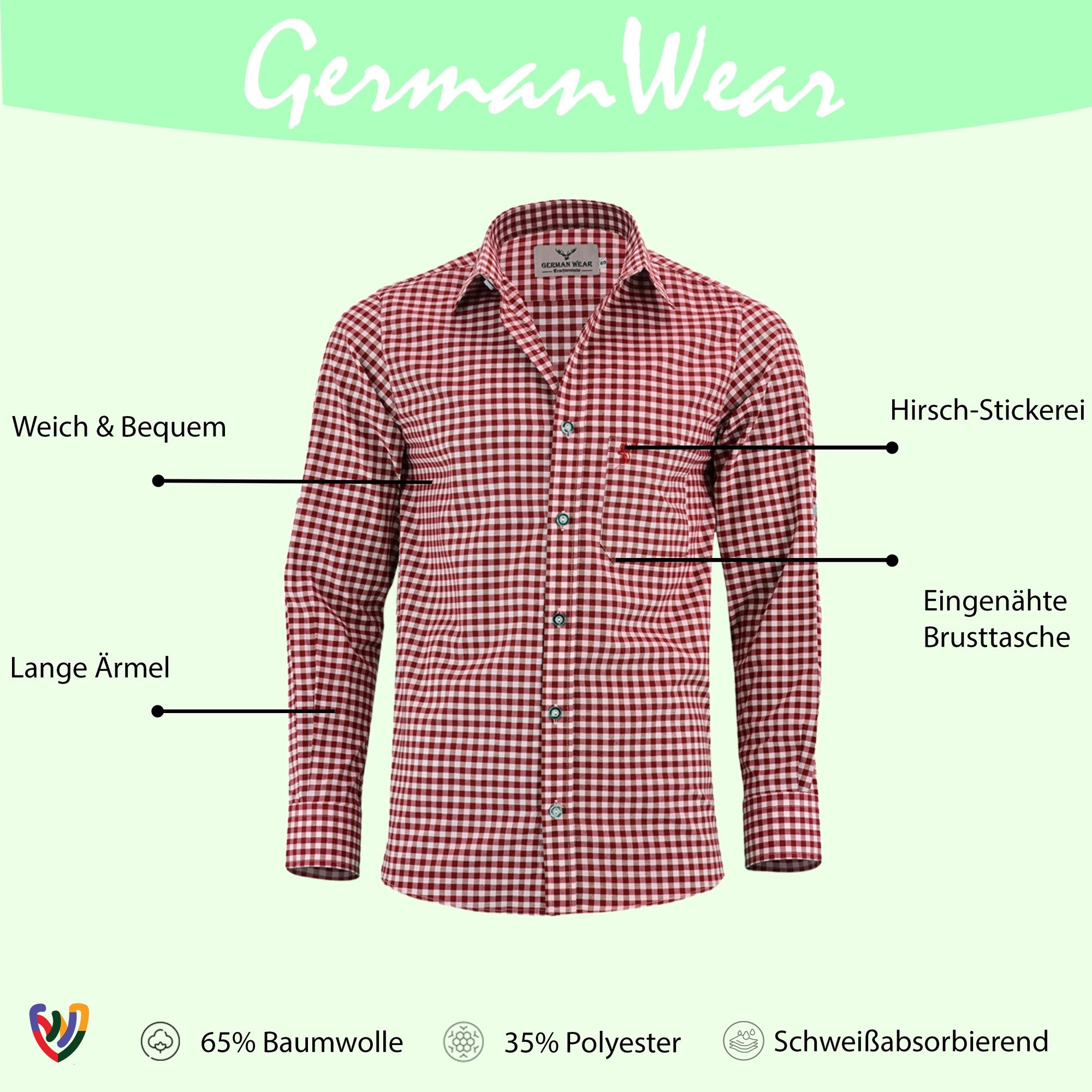 German Wear Trachtenhemd GW1202 Bayerisches Trachtenhemd Trachtenmode Beere günstig online kaufen