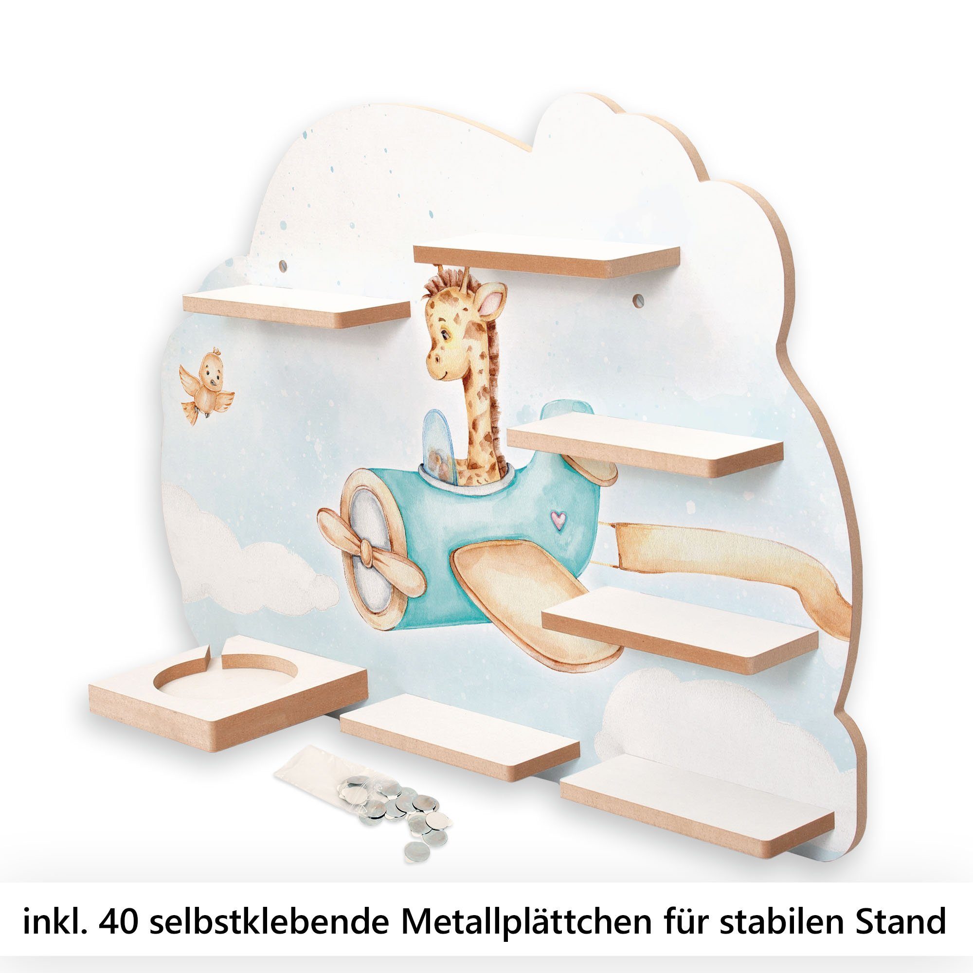 Kreative Feder Wandregal MUSIKBOX-REGAL inkl. TONIES Metallplättchen Giraffe für und TONIE-BOX Flieger, 40 im