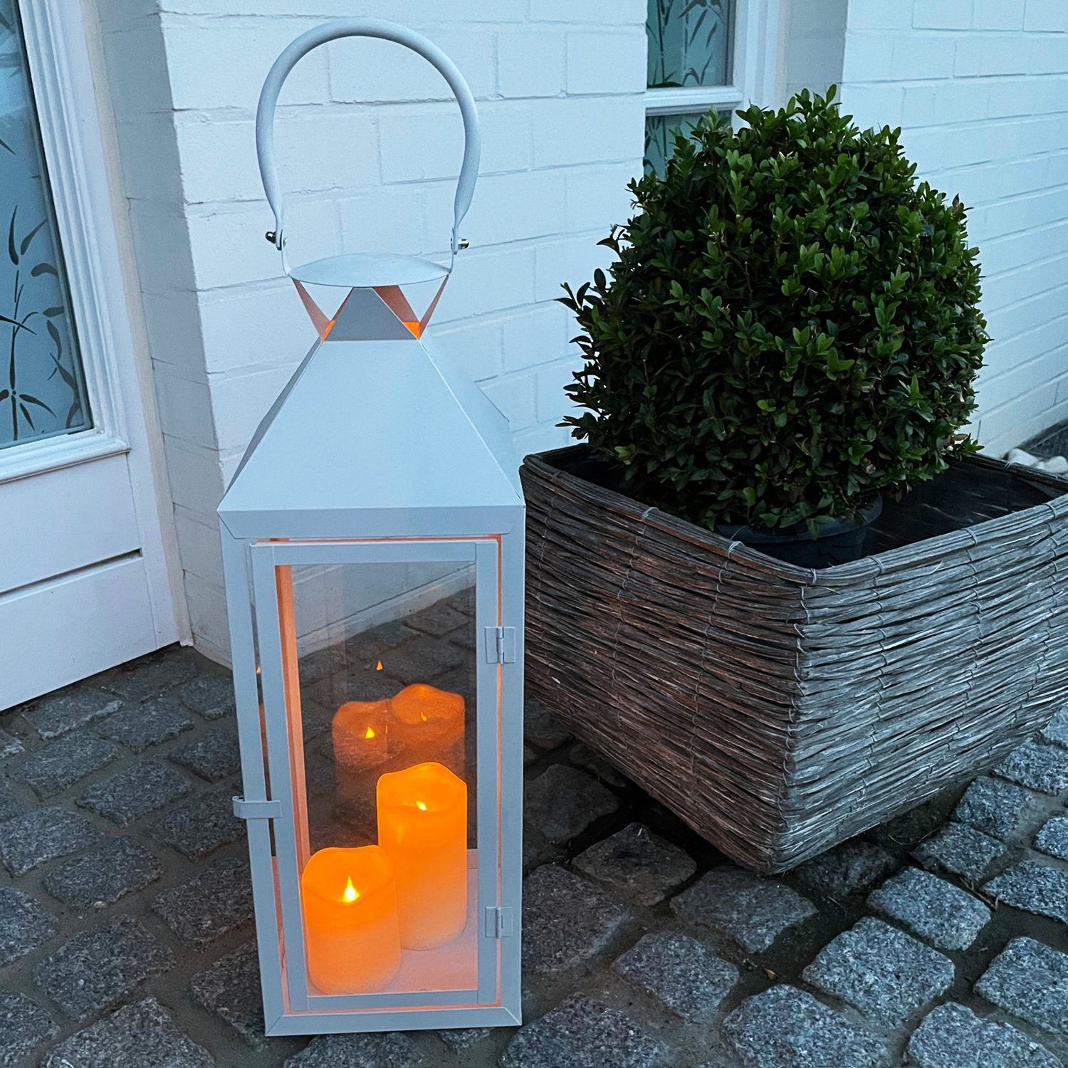 Mojawo Laterne XXL Garten - Laterne Windlicht Weiß Metall 54cm günstig online kaufen