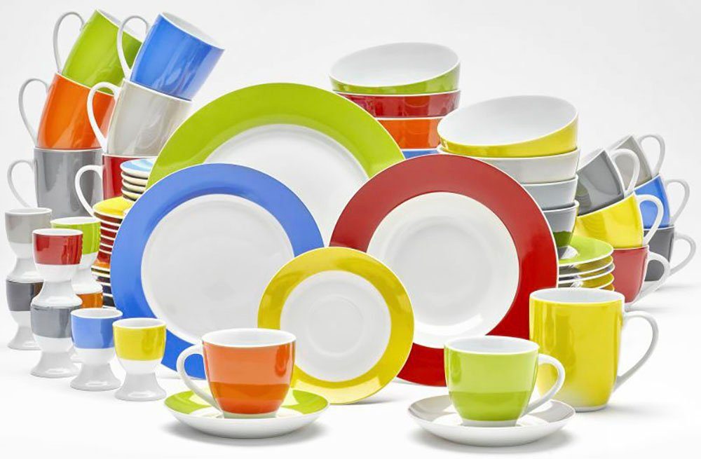 van Well Tasse Vario, 6-tlg., Porzellan, spülmaschinen- und mikrowellengeeignet, 6-teilig