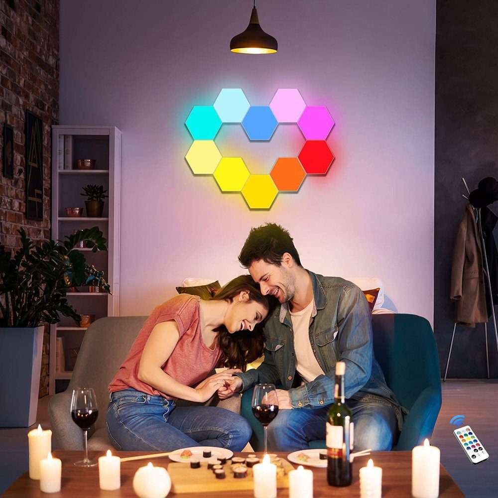 RGB+3 Fernsteuerung RGB Sechseck Warmweiß, RGB, & Rosnek Farbe Touch-Bedienung, Tricolor LED deko, Wandleuchte, zimmer Naturweiß, Mit DIY Panel, Dekolicht wand, gaming, LED Kaltweiß, Hexagon
