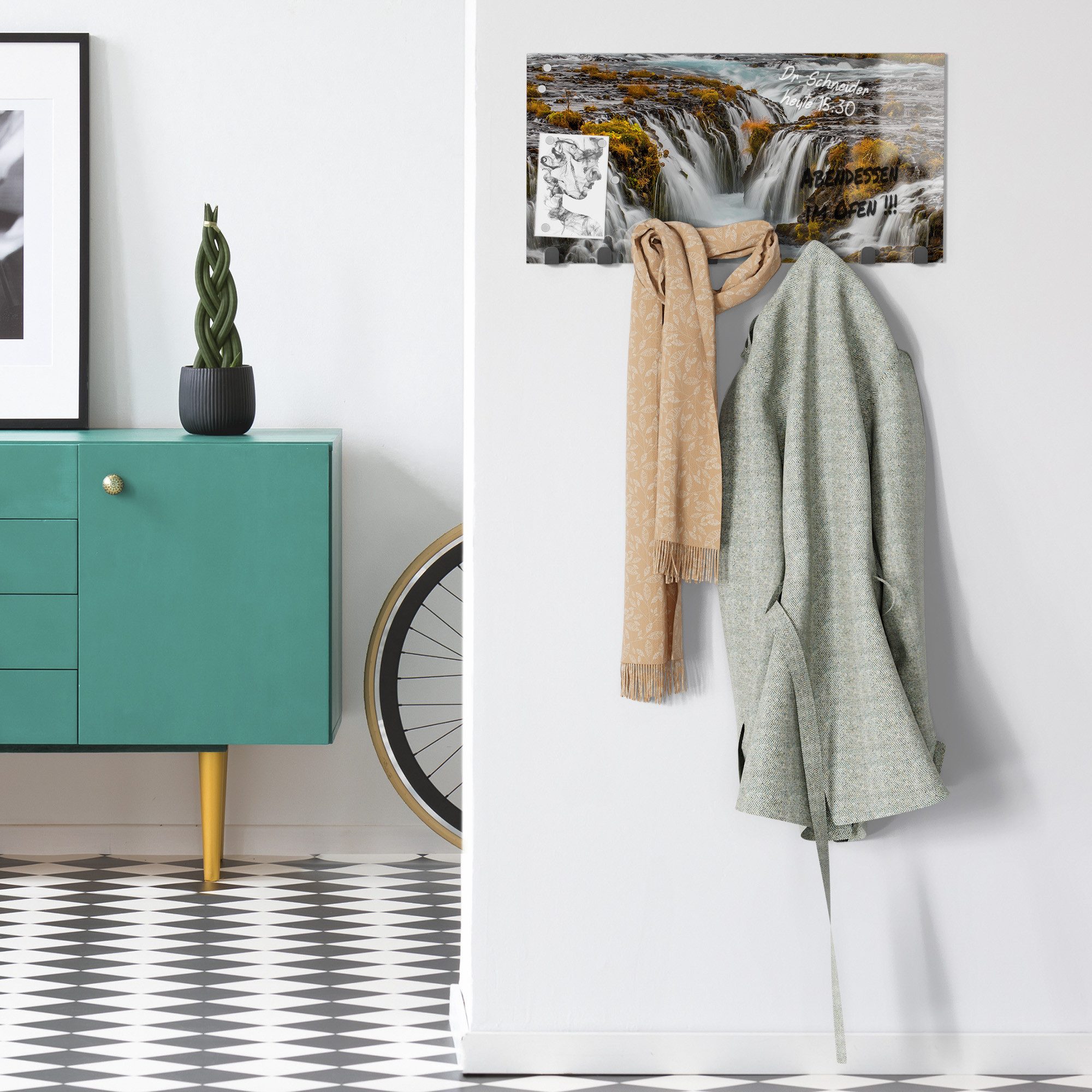 DEQORI Kleiderhaken 'Herbstlicher Wasserfluss', Glas Garderobe Paneel magnetisch beschreibbar