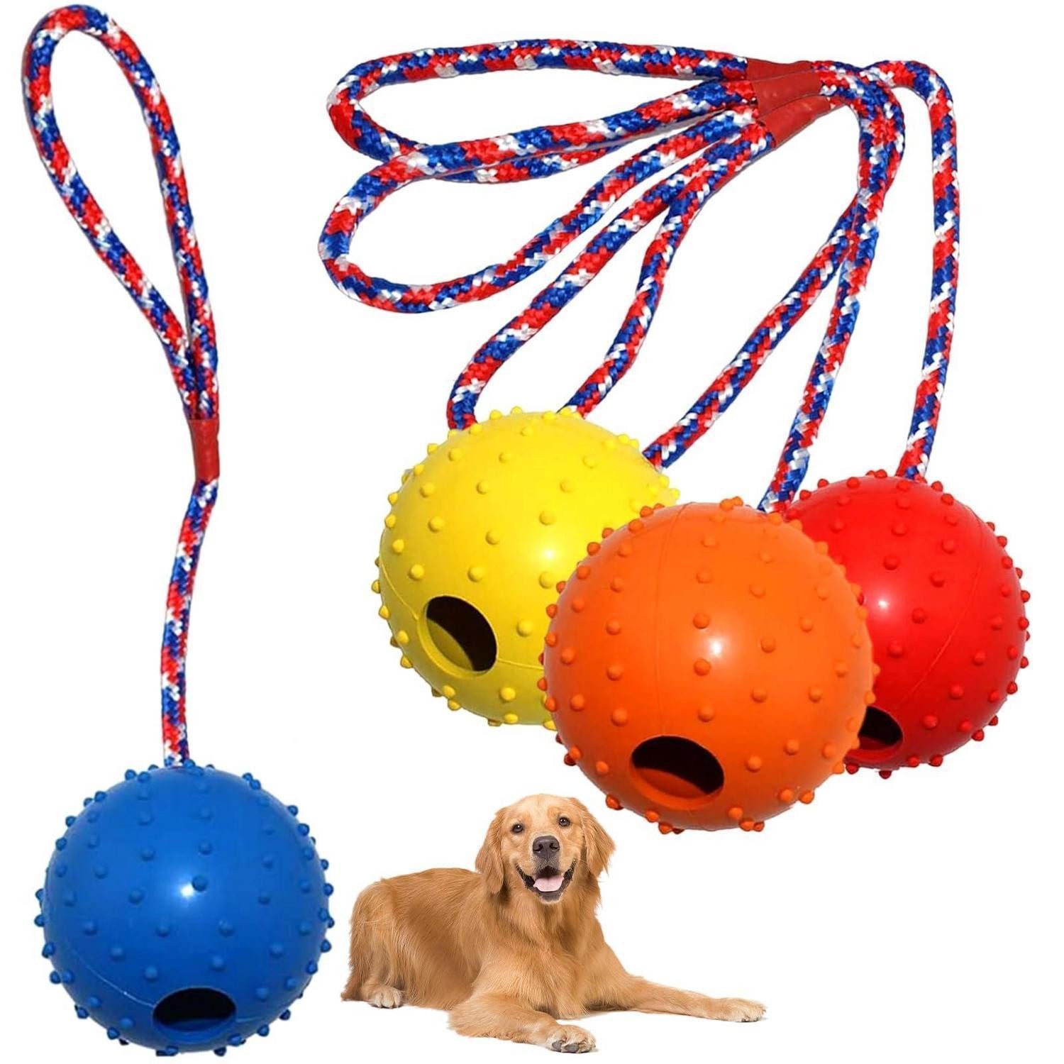 LuxusKollektion Snackball Hundeball mit Seil 4er-Set bunt, Kunststoff, (4-tlg)