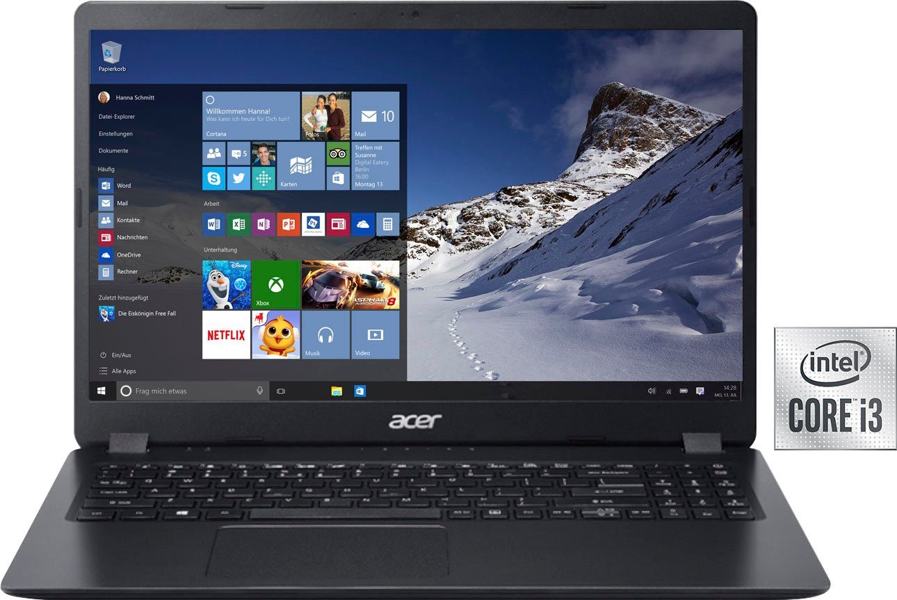 Acer A315-56-3642 Notebook (39,62 cm/15,6 Zoll, Intel Core i3 1005G1, UHD  Graphics, 512 GB SSD, Kostenloses Upgrade auf Windows 11, sobald verfügbar)