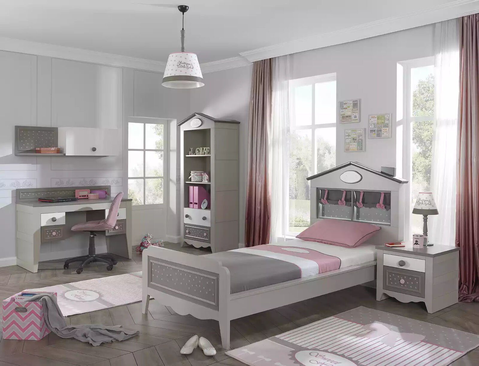 Holz Modern 100 Bett Mädchenbett in Bett), Kinderbett JVmoebel (1-tlg., Design Bett cm Europe Grau Made Holzmöbel