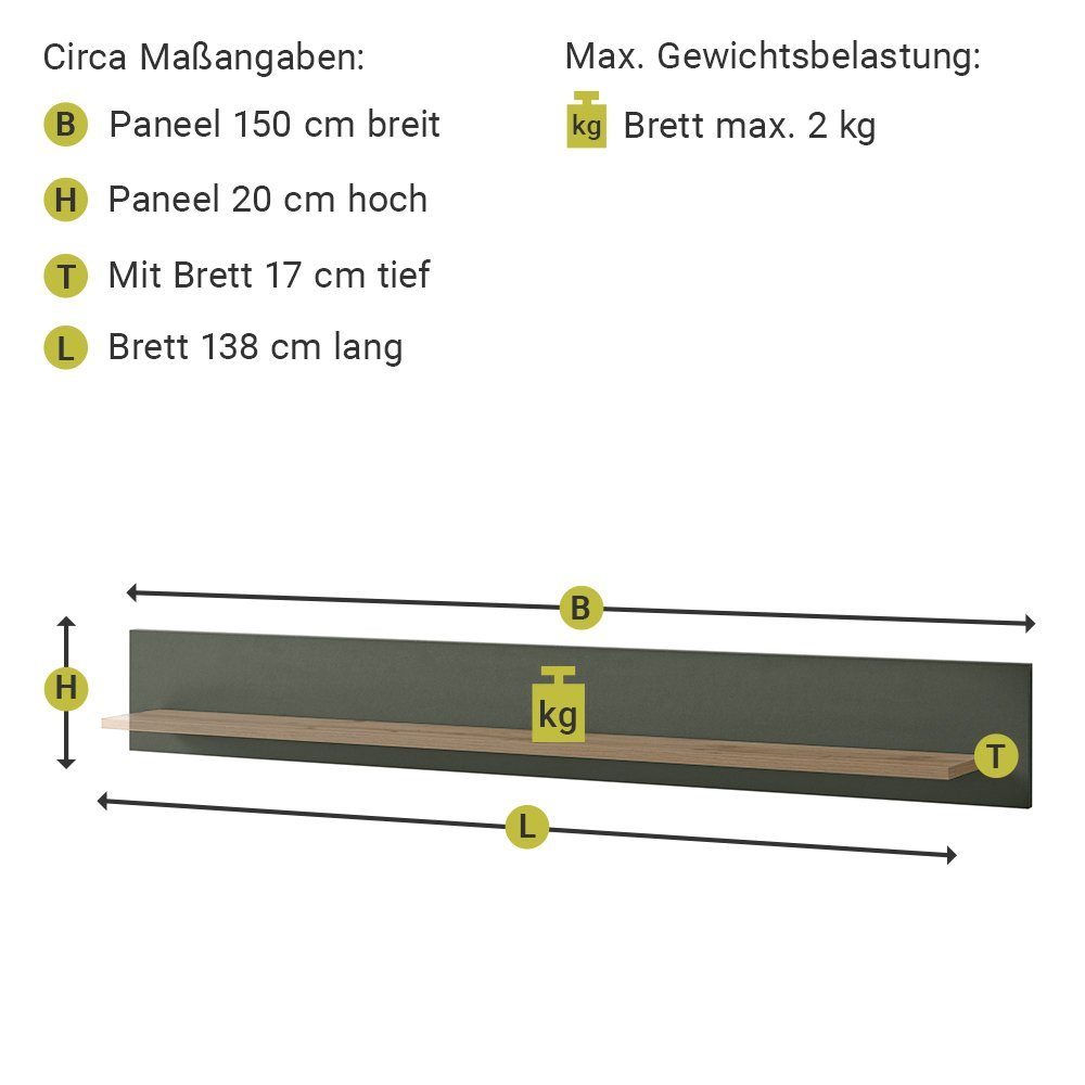 grün CINCINNATI-61, 4-tlg), Beleuchtung Lomadox CICINNATI-61 mit Wotan mit (4-St., Wohnwand 308/207/45cm Eiche