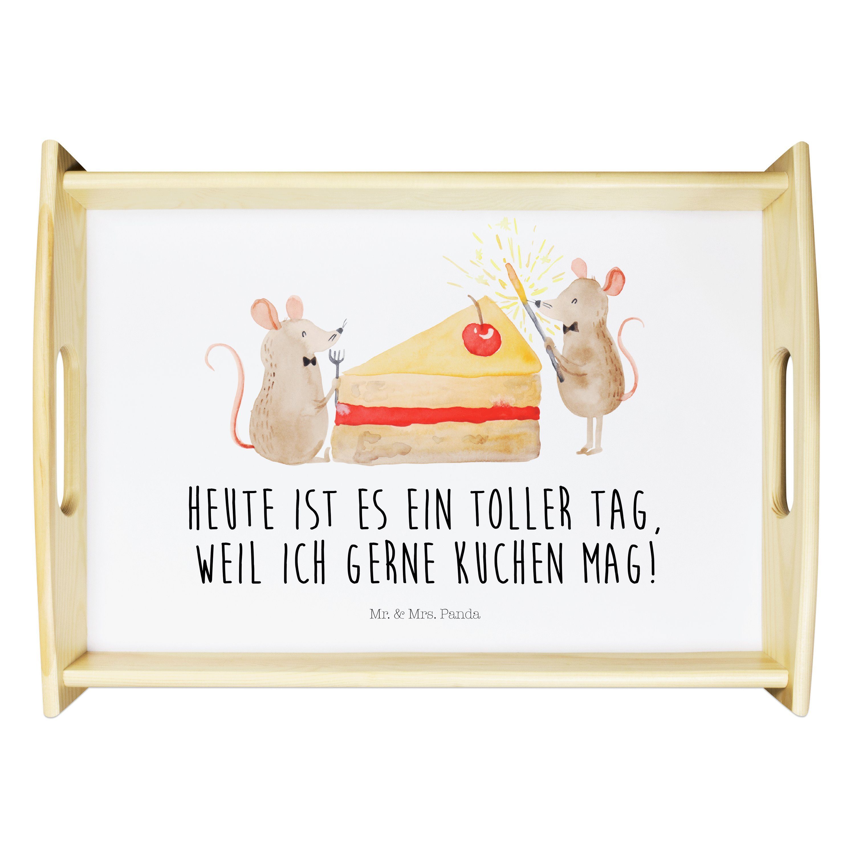 Mr. & Mrs. Geburtstag, Geschenk, lasiert, - (1-tlg) Panda Weiß Echtholz Kuchen Tablett Geburtstagsgesch, - Tablett, Mäuse