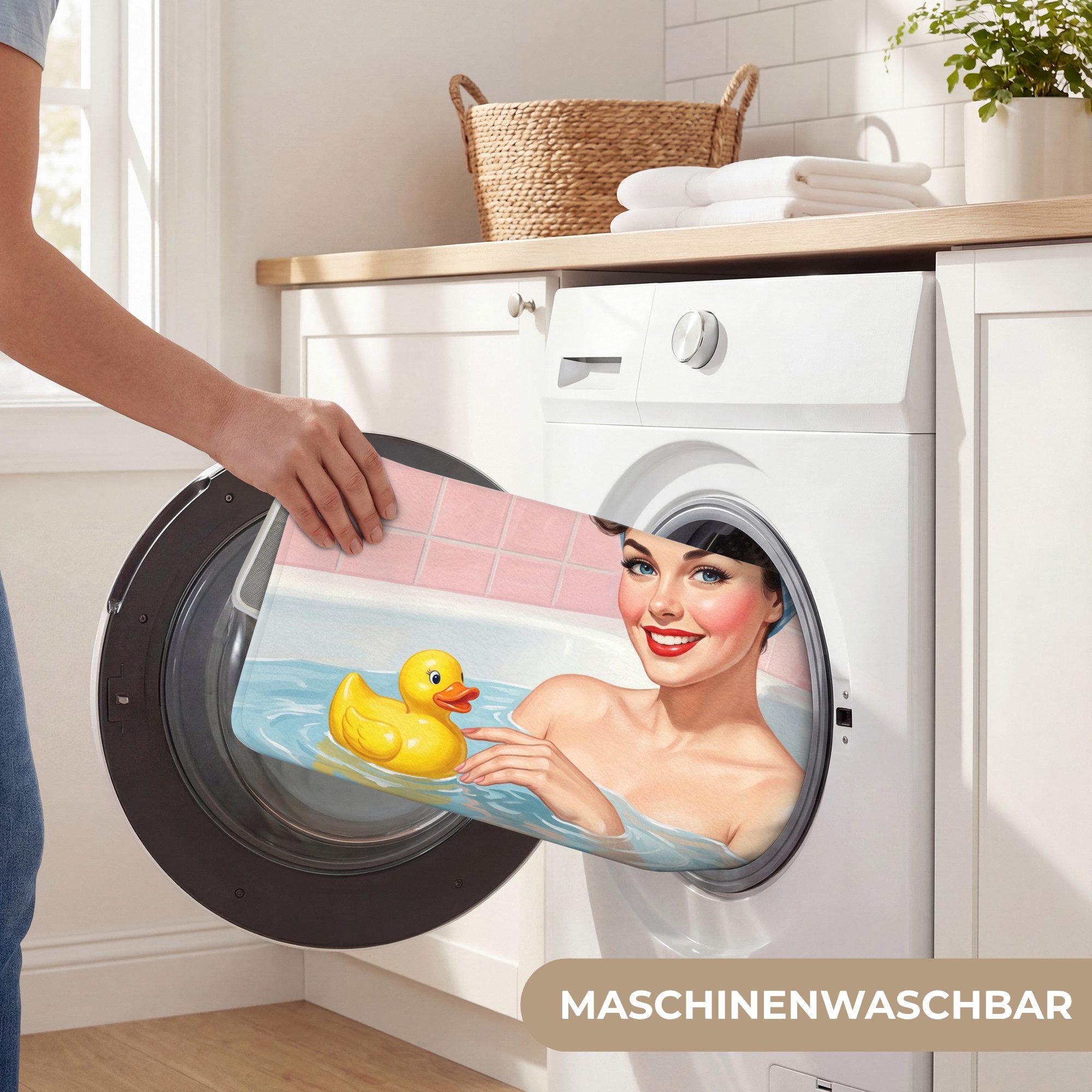 OnlyWow Badematte Badezimmer - Ente - Blau, Höhe 10 mm, Polyester, Rechteckig, Badezimmerteppich, Badteppich, Rutschfest, Badvorleger, Waschbar – Bild 5 von 5