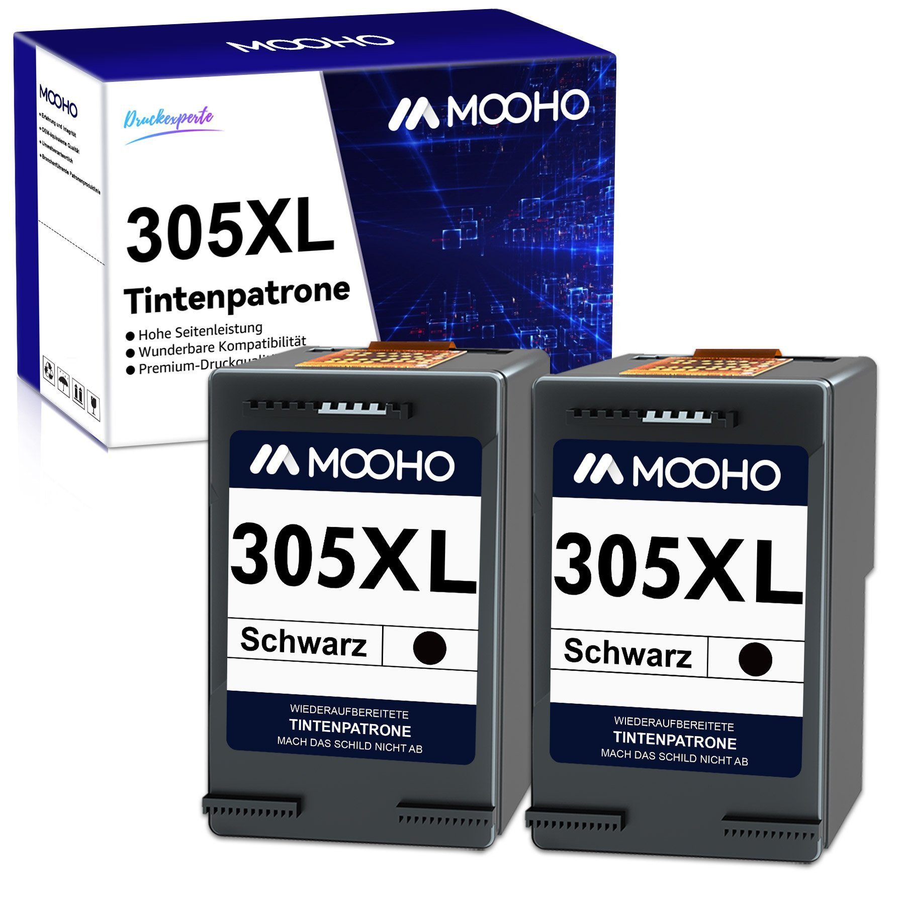 MOOHO für HP 305 XL 305XL Schwarz Envy 6000 6030 DeskJet 2720 2710 Tintenpatrone (2-tlg)
