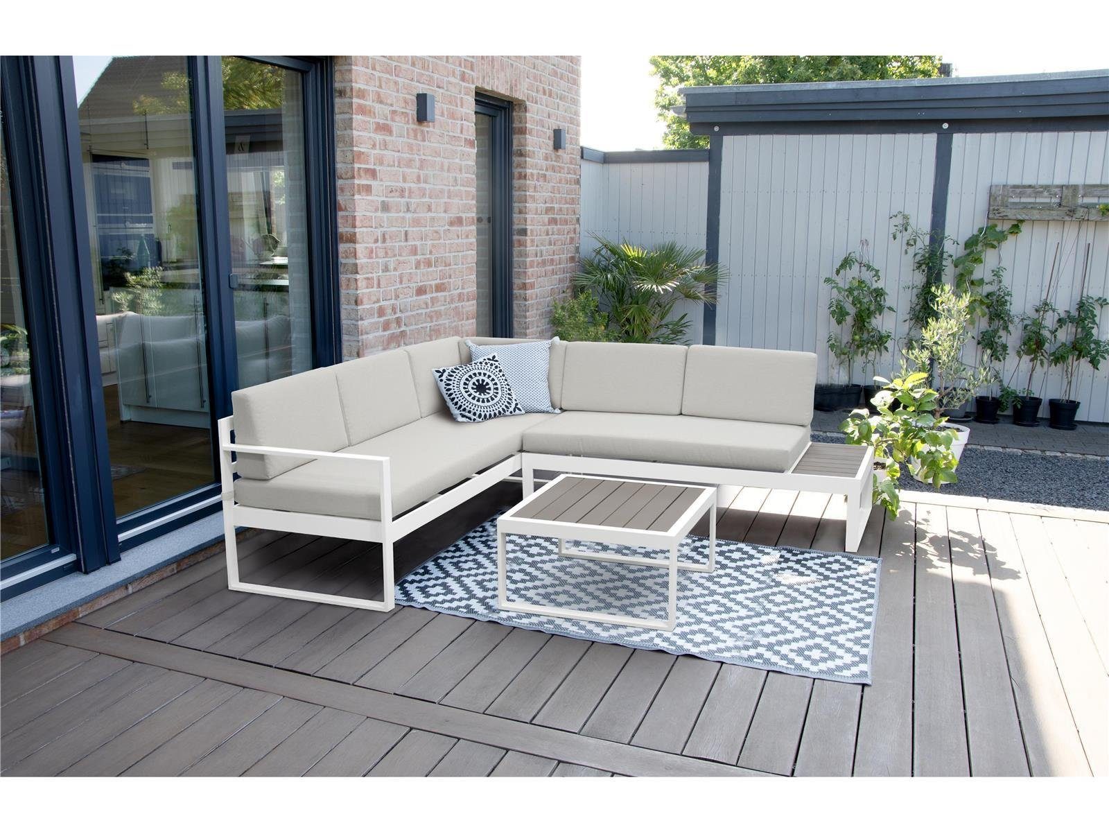 bellavista - Home&Garden® Loungeset »Lima« Lounge Set Alu Ecklounge Loungemöbel Sitzgruppe Gartenmöbel, (Set, 3-tlg., 1 3-Sitzer Sofa), weiß, Aluminium, für 5 Personen, wetterfest - Garten, Terrasse