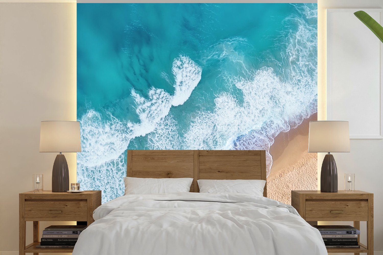 MuchoWow Fototapete Strand - Wasser - Meer, Matt, bedruckt, (5 St), Vinyl Tapete für Wohnzimmer oder Schlafzimmer, Wandtapete