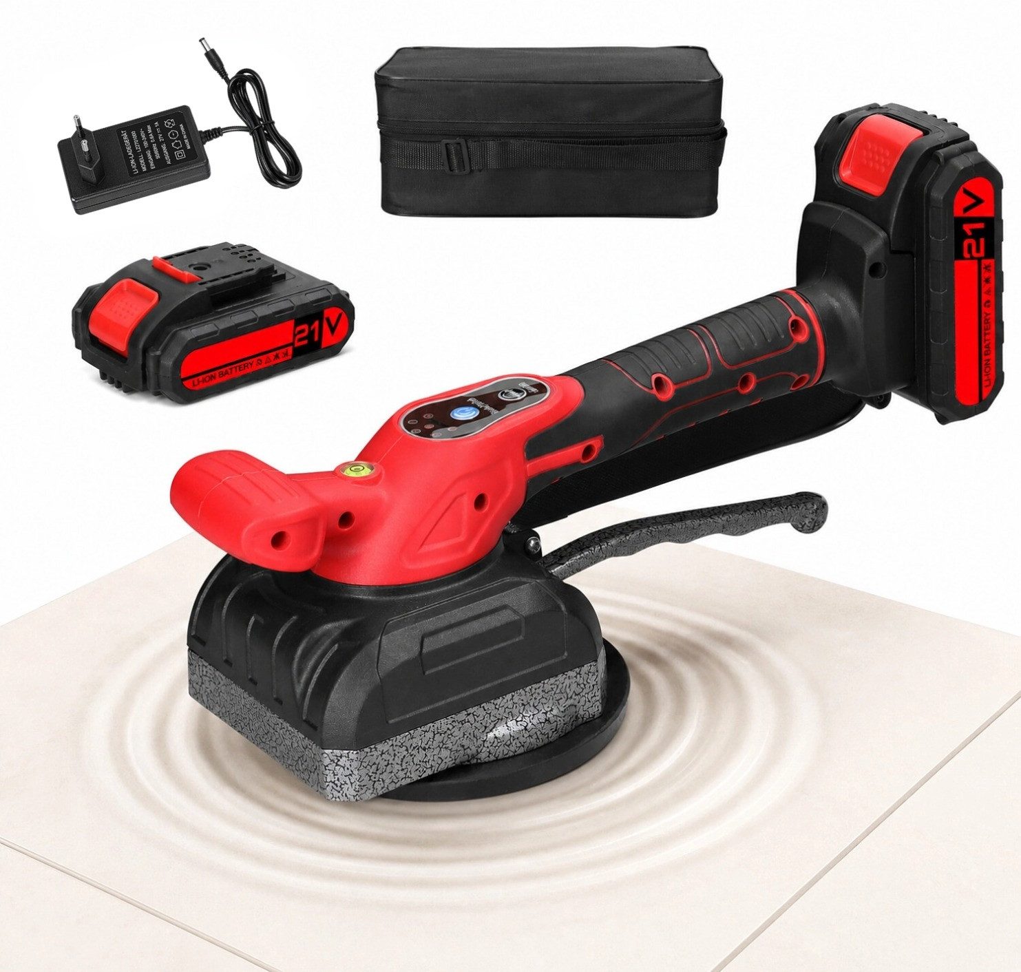 GARRYFIZH Akku-Multifunktionswerkzeug Fliesen Vibrator Fliesenrüttler Fliesenverlegemaschine, Bodenfliesenverlegevibrator Rot