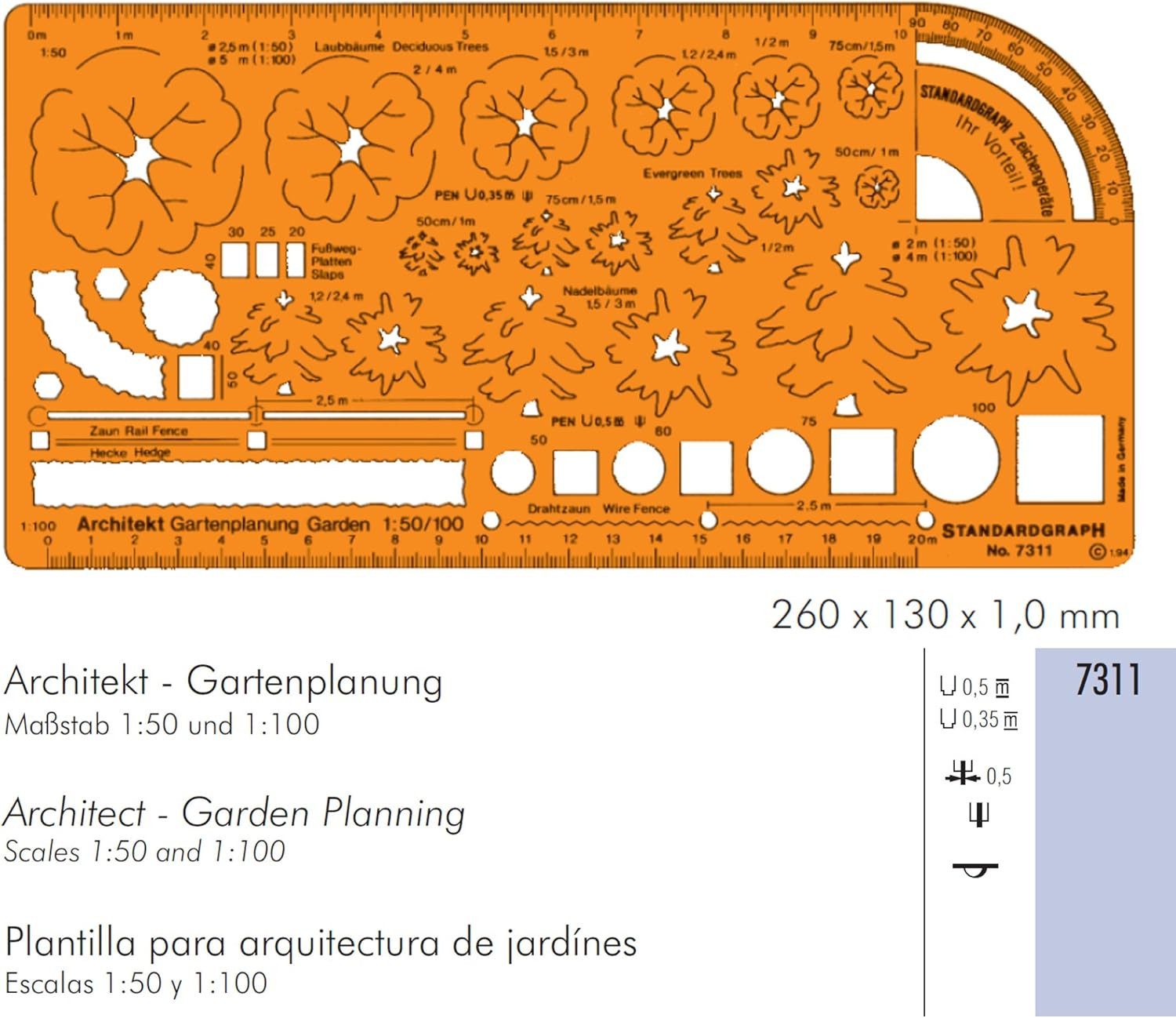 STANDARDGRAPH Zeichenlineal Standardgraph Schablone für Architekt-Gartenplanung