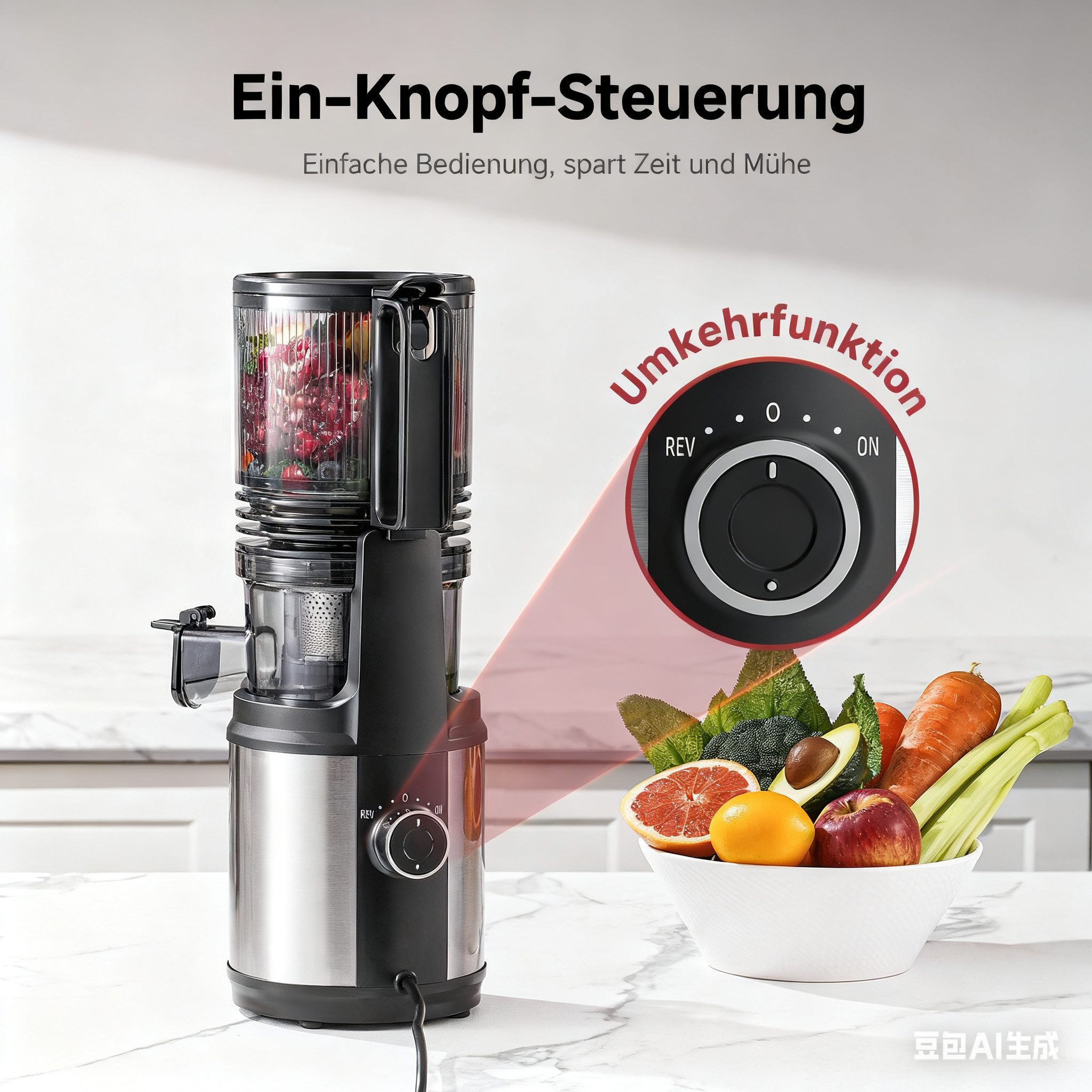 AMZCHEF Zentrifugenentsafter JE-7OT8, 250 W, 150mm Extra-Breitem Einfüllschacht, 2L Entsafter für Gemüse und Obst – Bild 4 von 5
