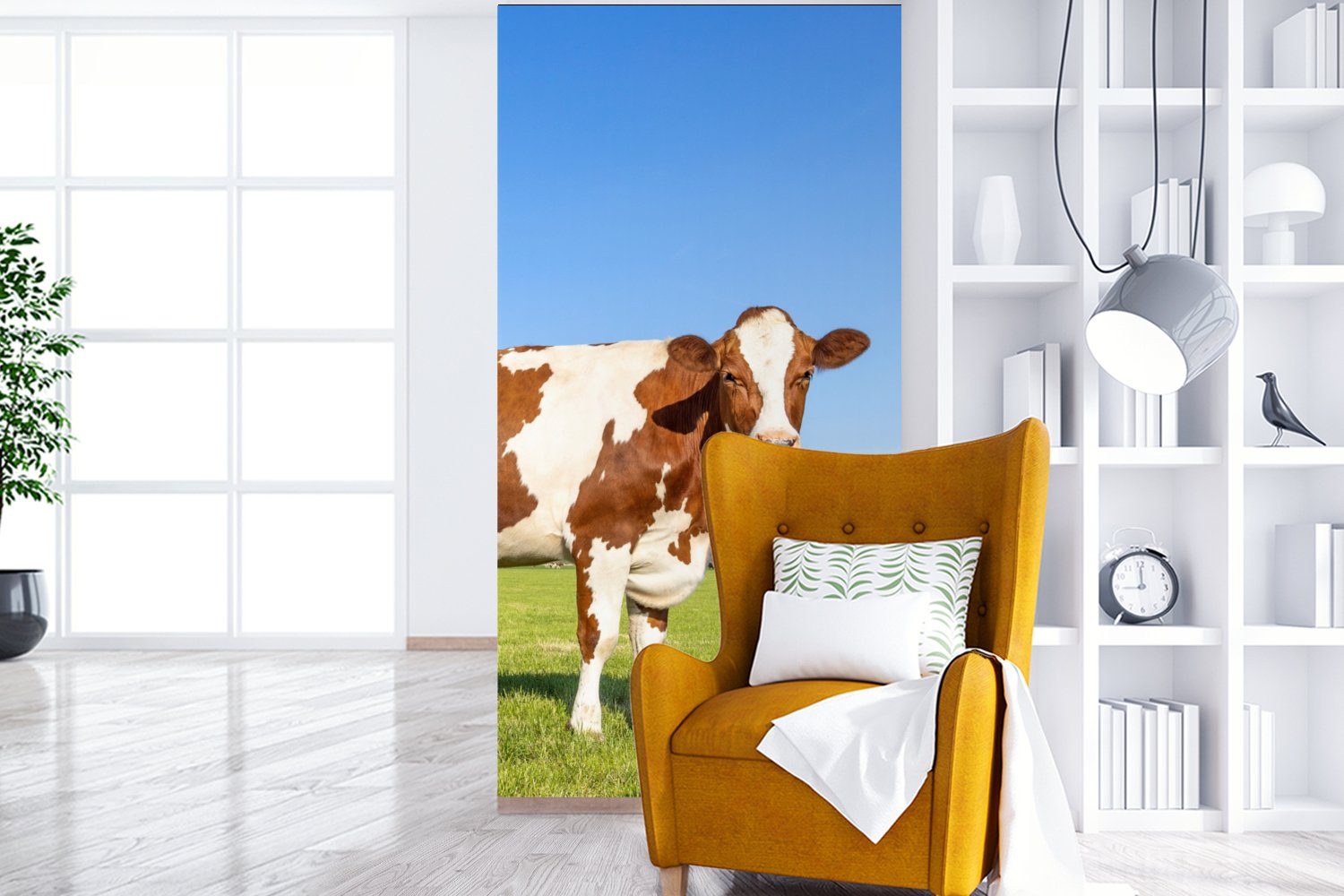 MuchoWow Fototapete Kühe bedruckt, - Matt, Wohnzimmer Natur Fototapete - St), (2 Bauernhof Schlafzimmer - für Tiere, Gras - Vliestapete Küche