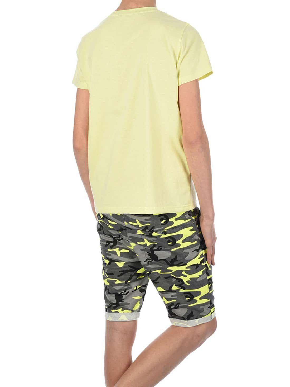 / mit Camouflage BEZLIT T-Shirt T-Shirt elastischem Shorts Grün Set Jungen Bund (1-tlg) Shorts Gelb &