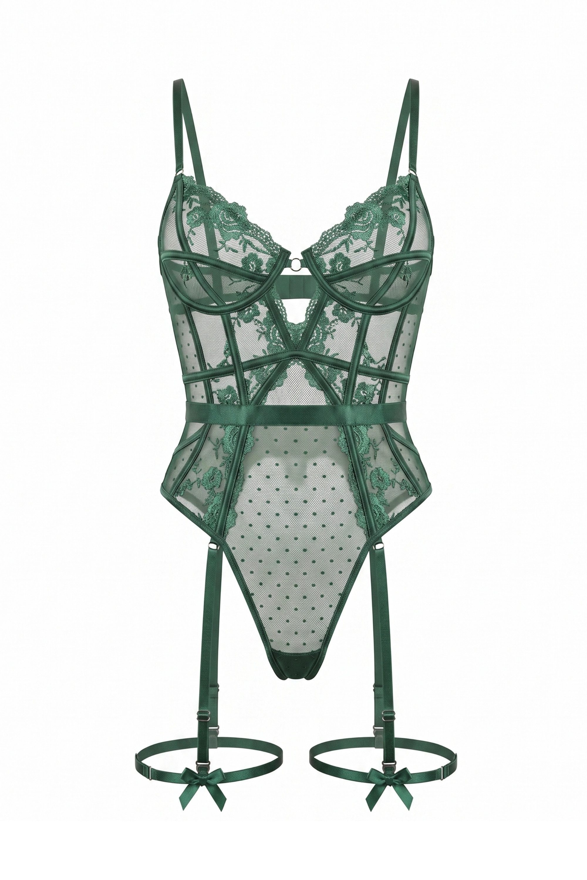 Elegant Love Body Dessous-Body aus Spitze & Tüll, mit Bügel-Cups und Strapsen Rückenfreier Strapsbody – Reizwäsche-Lingerie für romantische Nächte