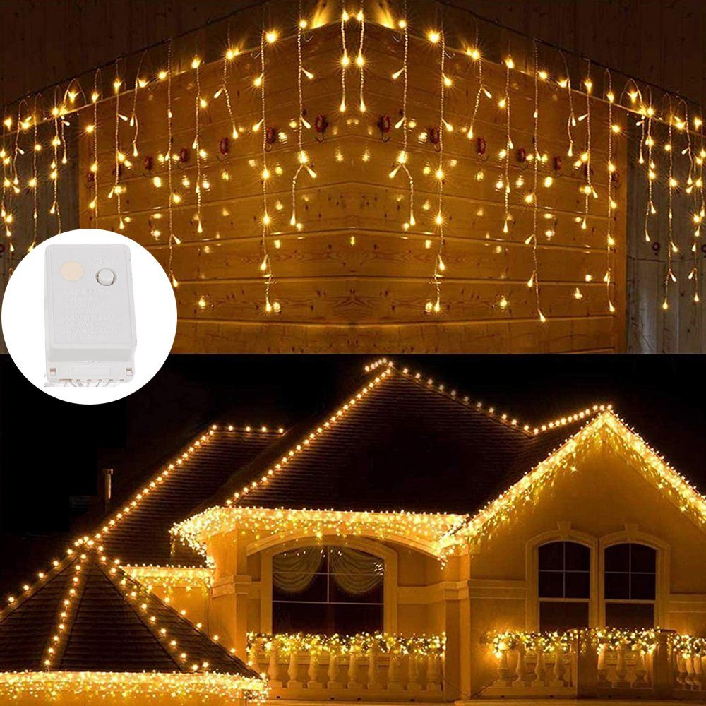 Lichterketten IP44, Weiß Außen Warmes Hochzeit Innen, gartenBeleuchtung, Schlafzimmer, Weihnachten, Lichtervorhang, Sunicol Party, LED-Lichterkette Eisregen für Wasserdicht,
