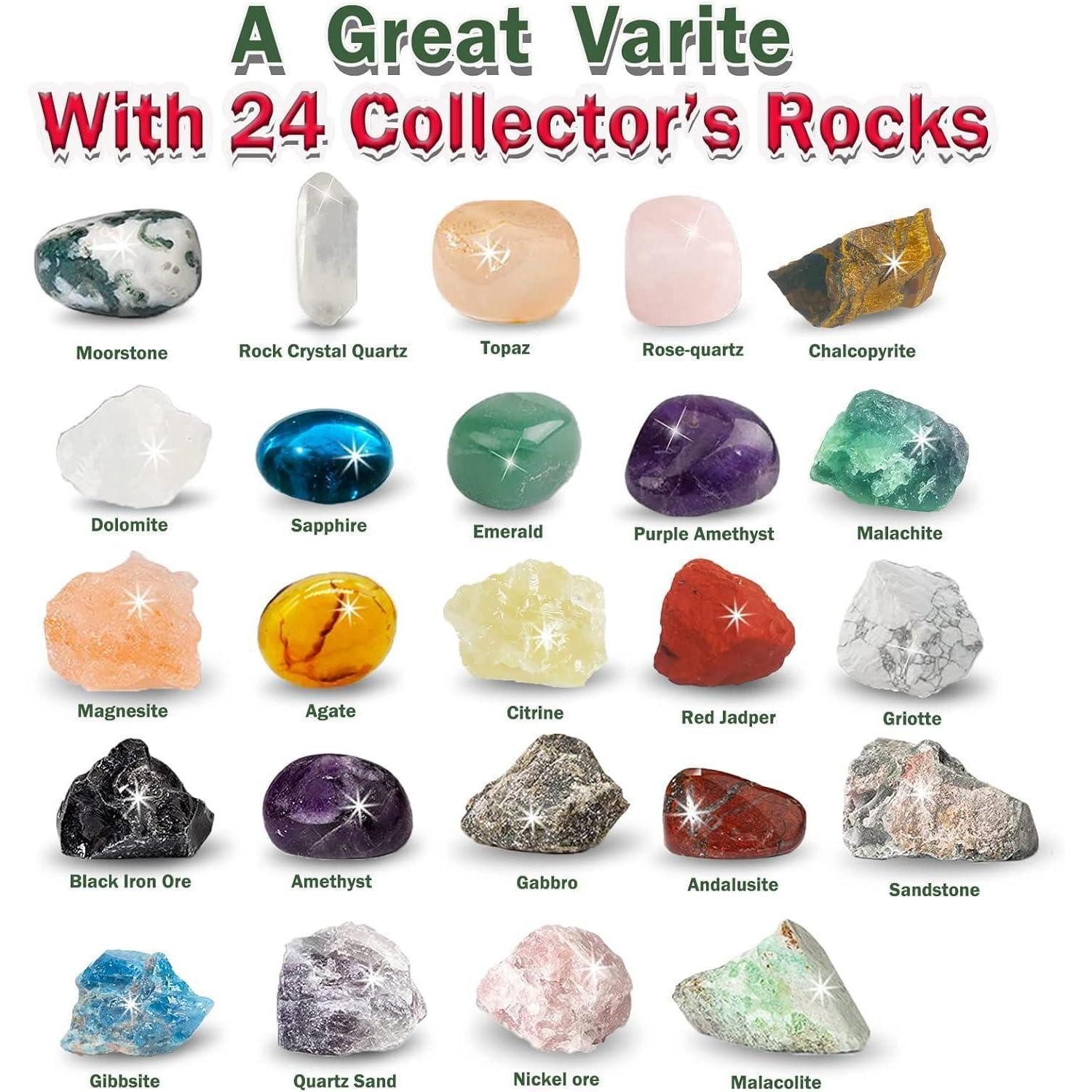 LuxusKollektion DIY-Adventskalender Adventskalender 2024 Kristalle züchten Kinder 24 Edelsteine Weiß