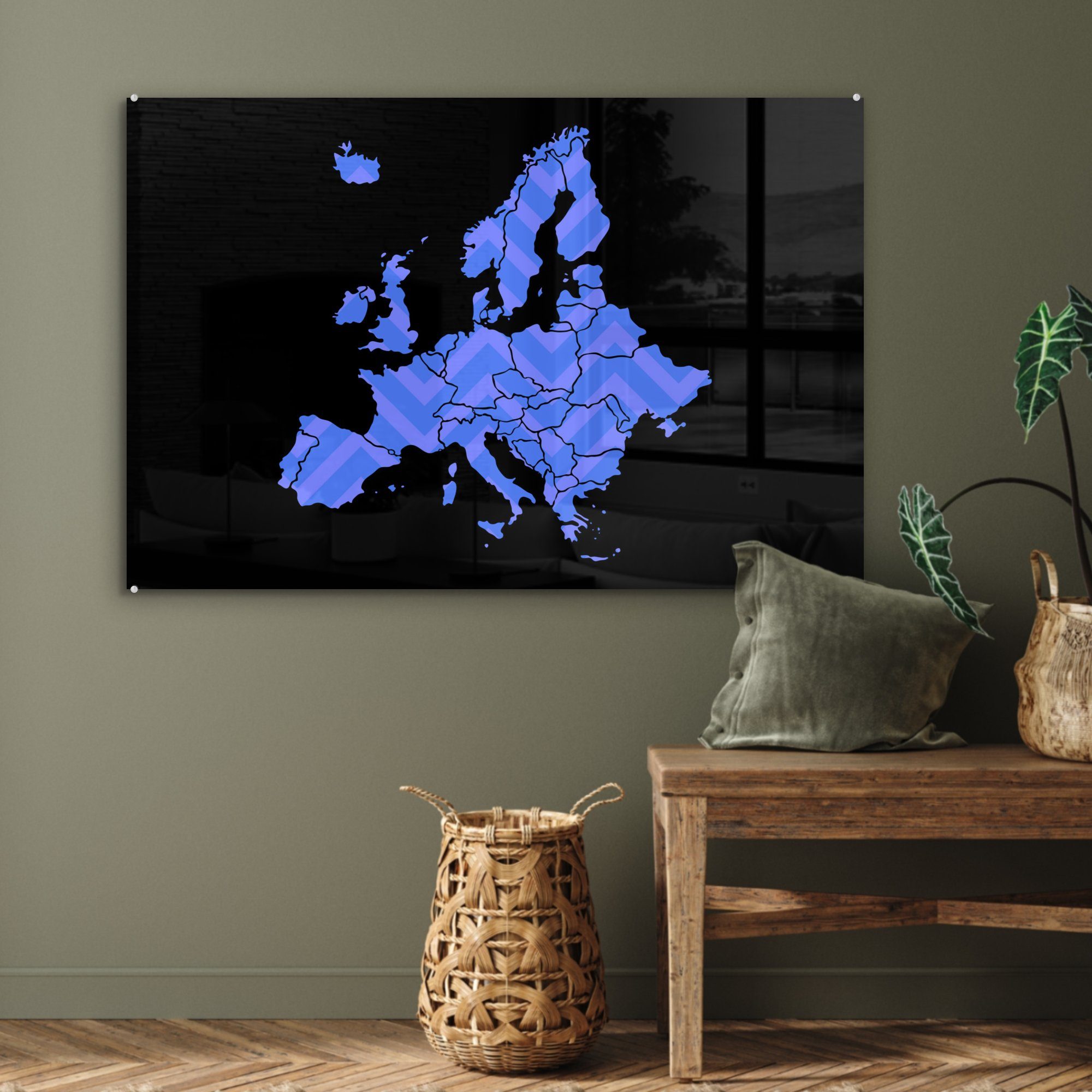 Wohnzimmer Schlafzimmer & Acrylglasbild MuchoWow Acrylglasbilder - St), - (1 Muster Karte Blau, Europa