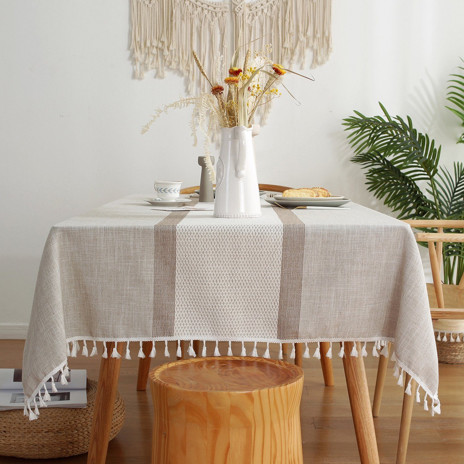 graue FELIXLEO Esstisch für gestreifte Bauernhaus Küche Tischdecken Tischdecke 140*180cm