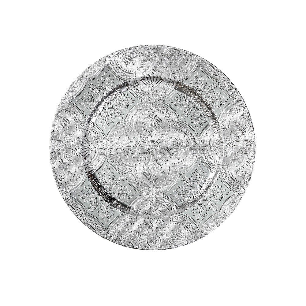 INGE-GLAS® Dekoteller, Dekoteller Kunststoff geprägte Ajour Ornamente 33cm Silber