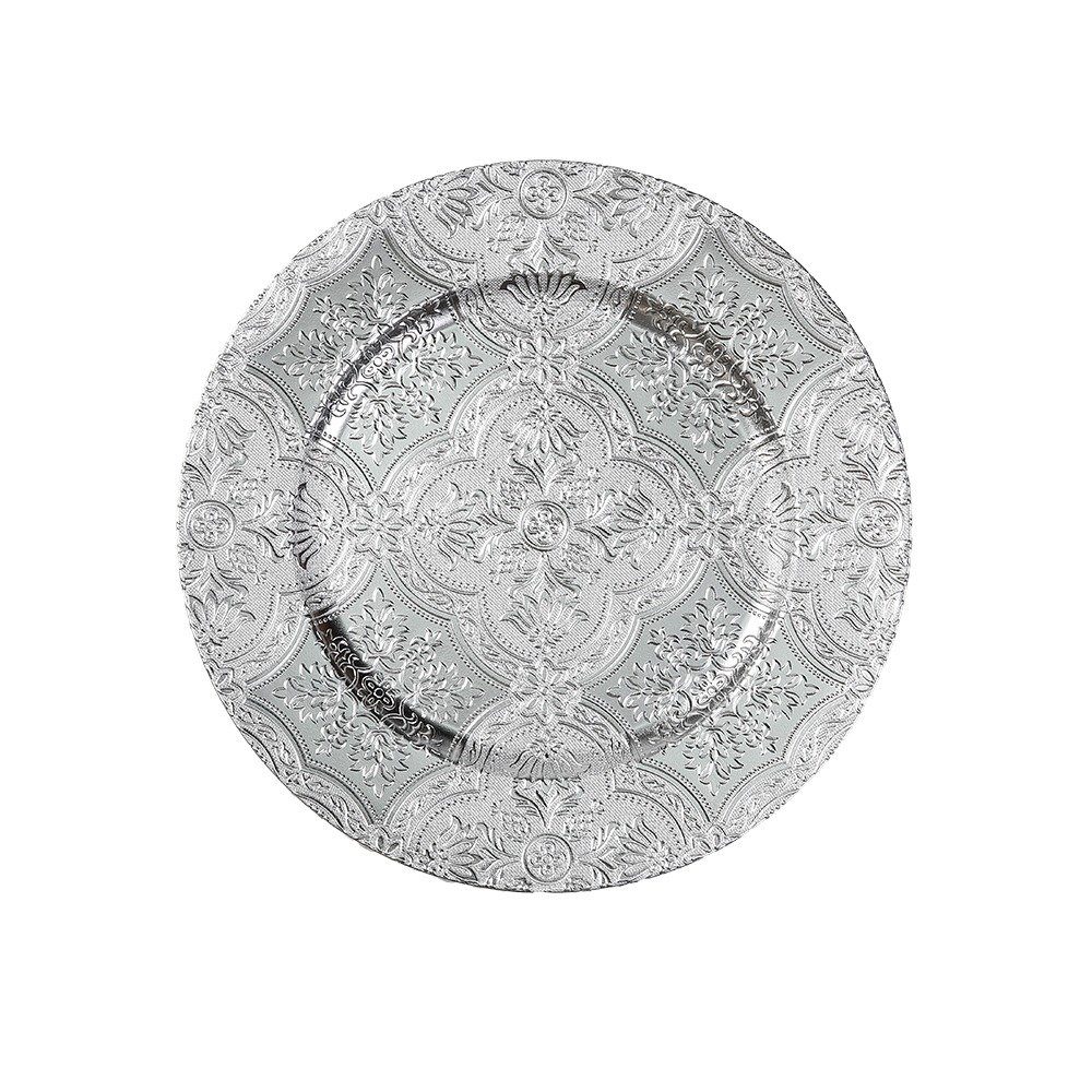 Holly & Jolly Dekoteller, Dekoteller 33cm Kunststoff geprägte Ajour Ornamente - Silber