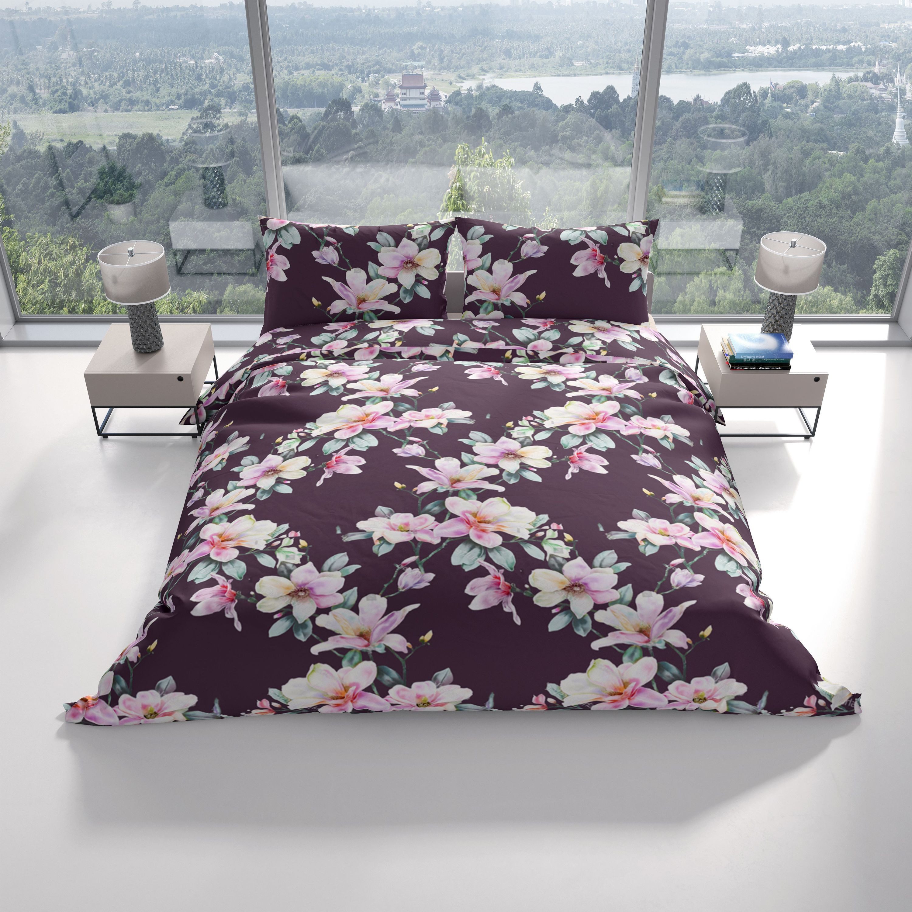 Leonado Vicenti Bettwäsche Biber Baumwolle 135x200, flauschig, Biber, 4 teilig, Blumen Design, flauschig warm – Bild 5 von 5