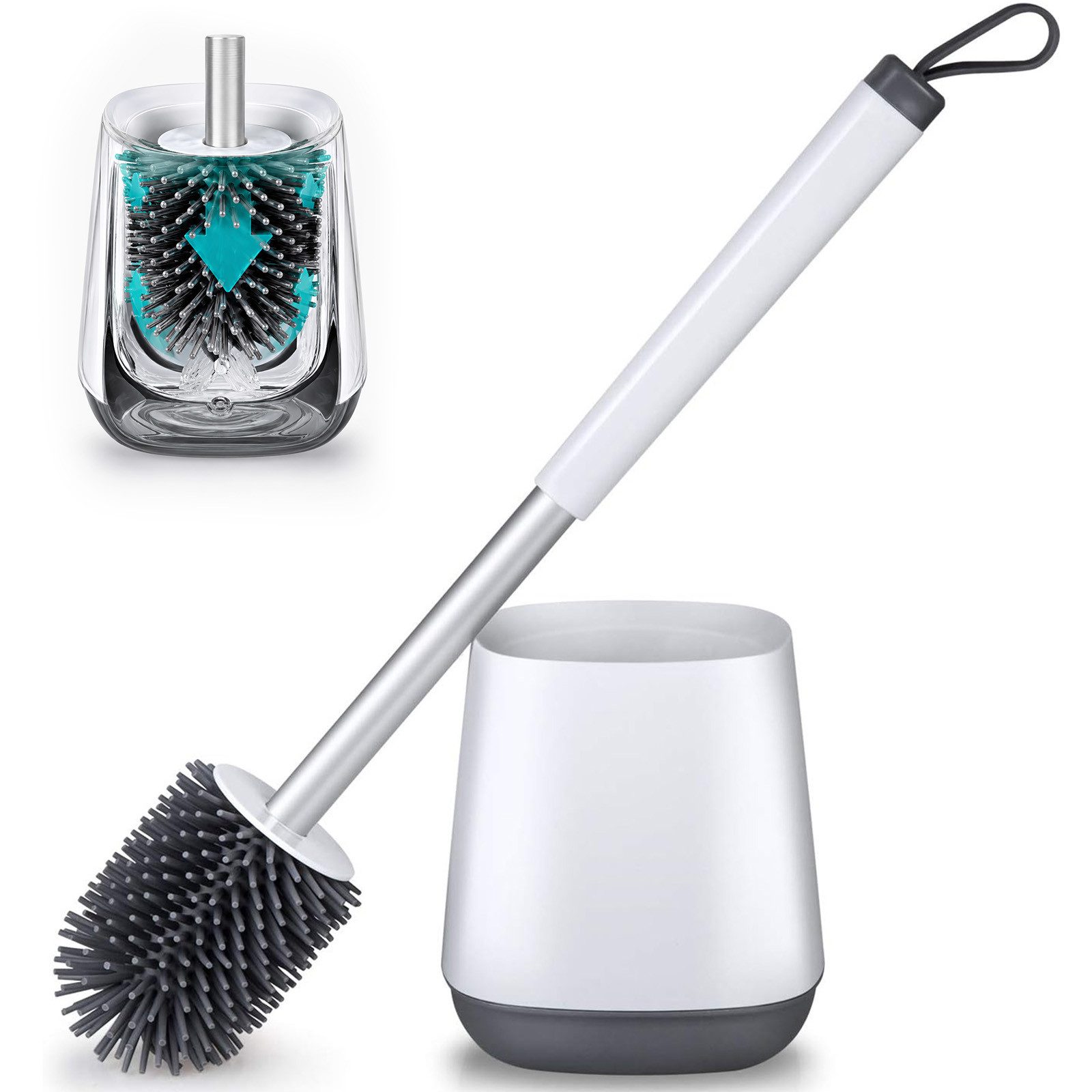 HUGERSTONE WC-Reinigungsbürste Klobürste mit TPR Borsten und Halter, Toilettenbürstenhalter Stehend, (Set, 1-tlg., WC Bürste mit Schnell Trocknendem Haltersatz), Geeignet für Badezimmer, Toiletten, Gästewc