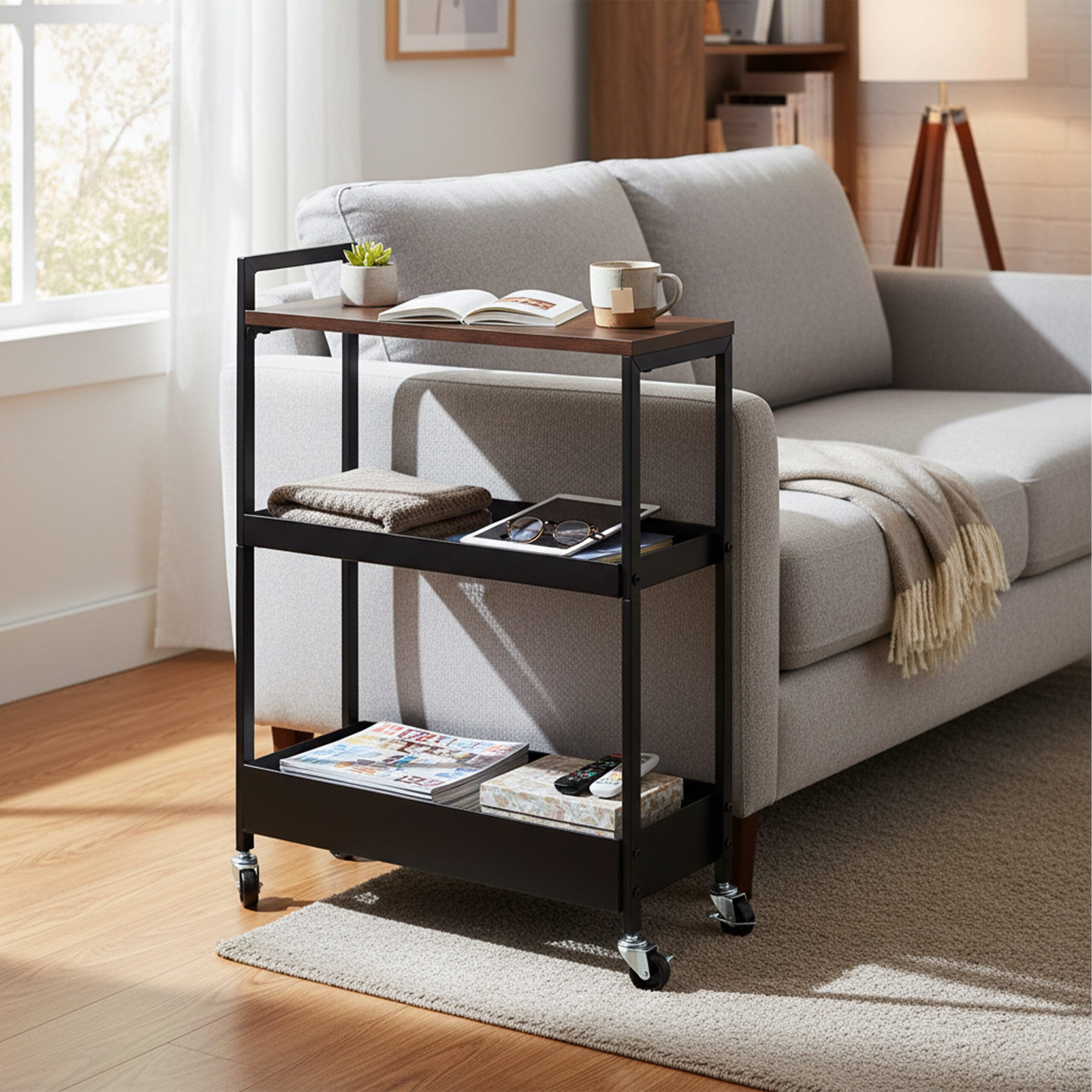 relaxdays Regalwagen Nischenwagen Industrial-Design, Industrial-Schwarz, 70 cm